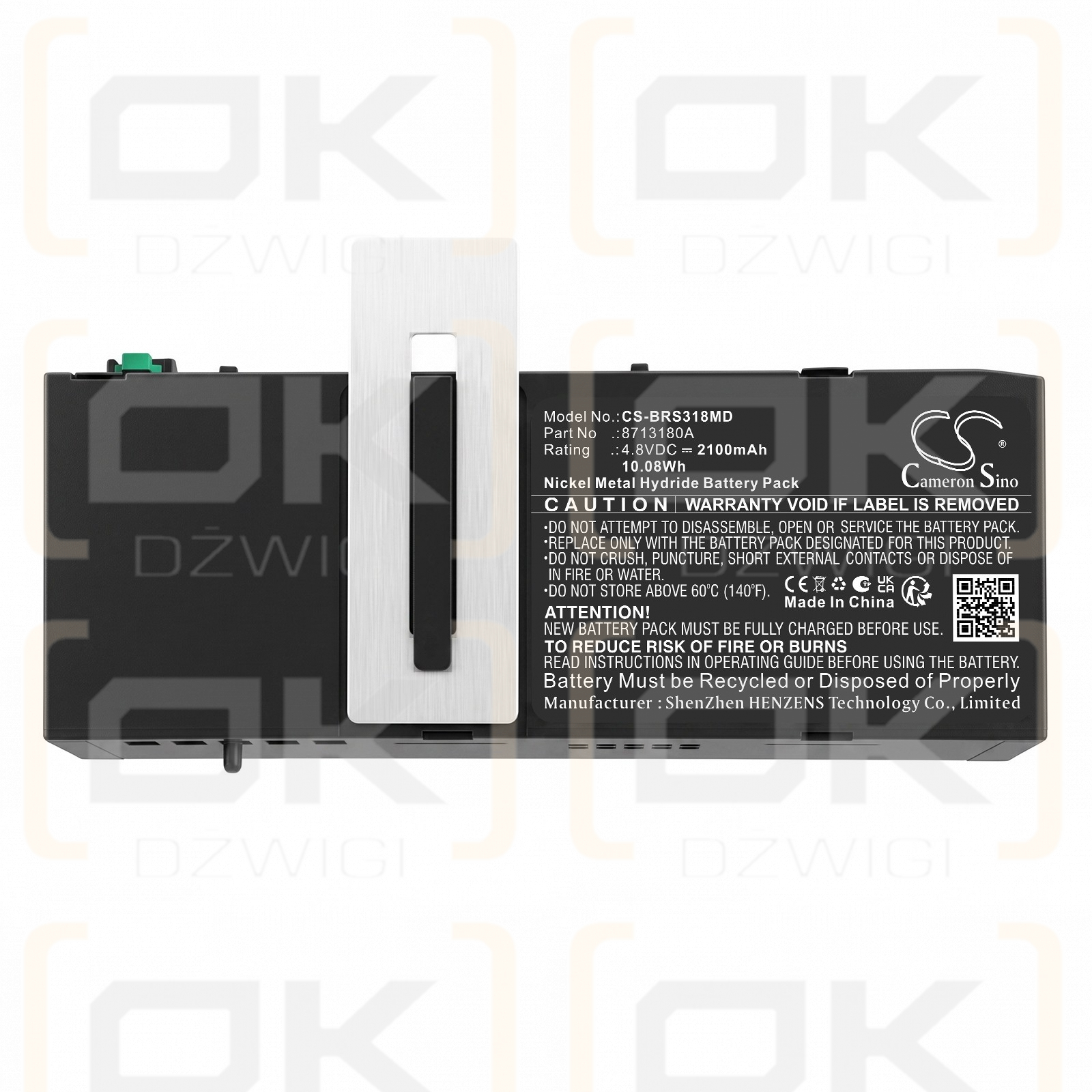 Batería de repuesto para bomba de infusión B.Braun Space / 8713180 2100 mAh Ni-MH 4,8 V (Cameron Sino)