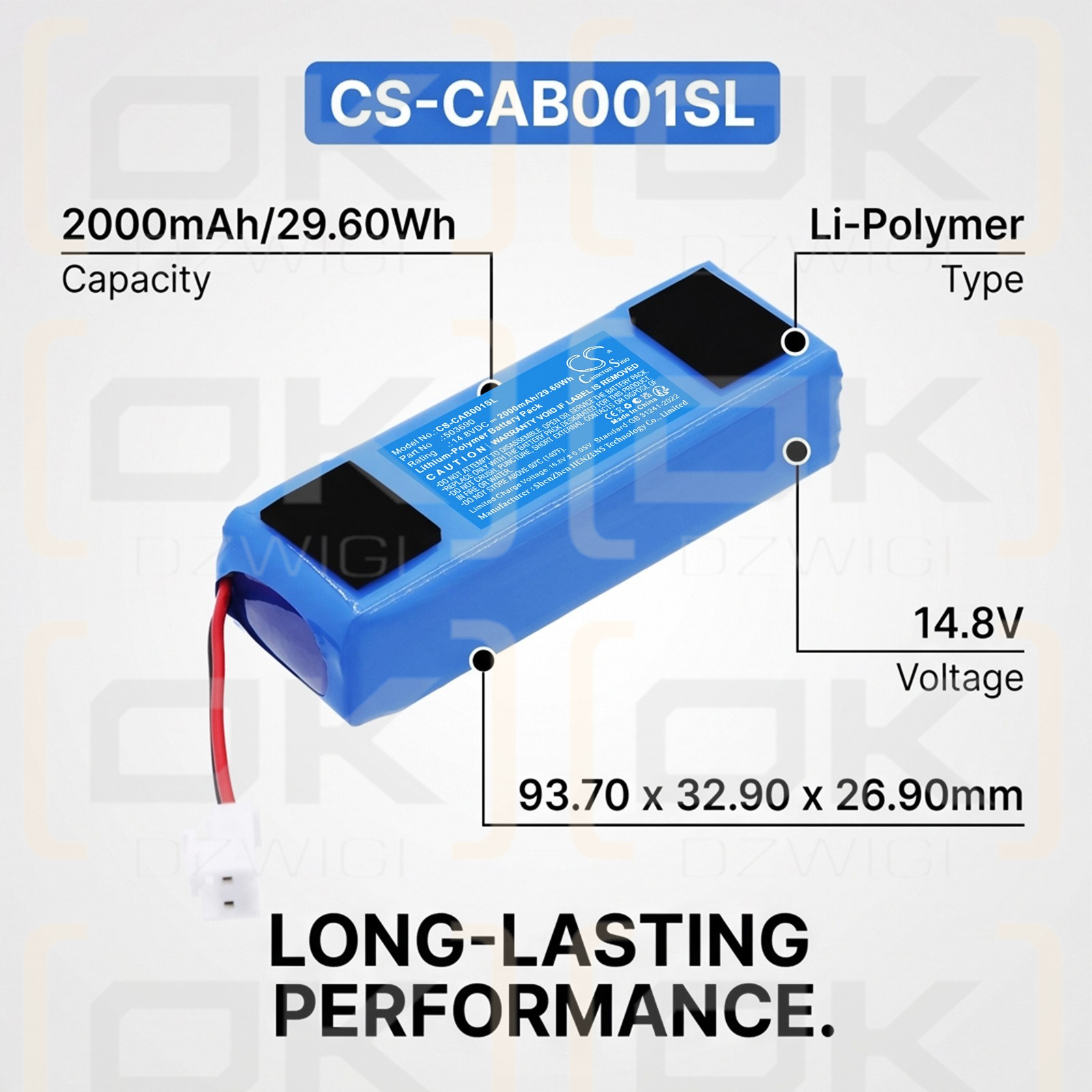 Batería de repuesto para Cobra Audio Box / 503690 2000 mAh Li-Polymer 14.8 V (Cameron Sino)