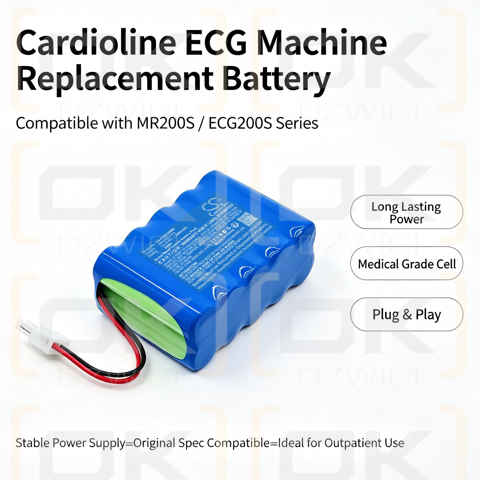 Batería de repuesto para electrocardiógrafo Cardioline MR1200L, 2000 mAh, Ni-MH, 12 V (Cameron Sino)