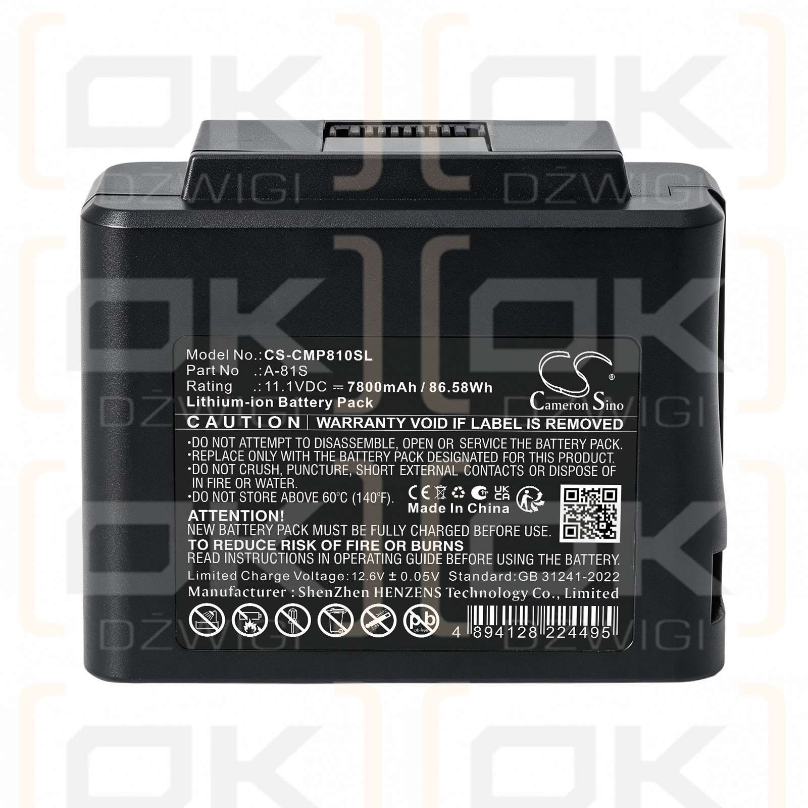 Batería de repuesto para empalmadora de fusión Comptyco FS-60F / A-81S, 7800 mAh, iones de litio, 11,1 V (Cameron Sino)