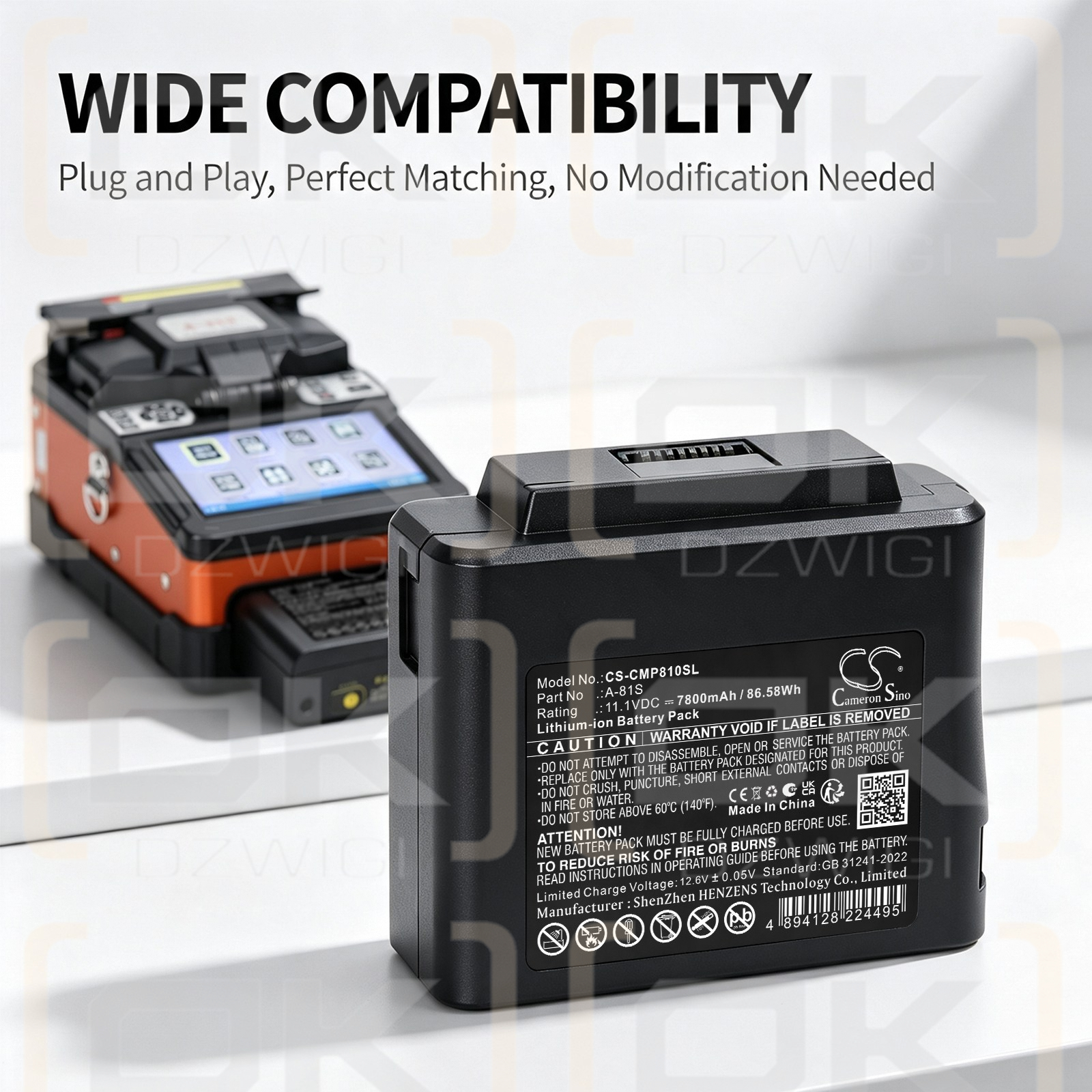 Batería de repuesto para empalmadora de fusión Comptyco FS-60F / A-81S, 7800 mAh, iones de litio, 11,1 V (Cameron Sino)