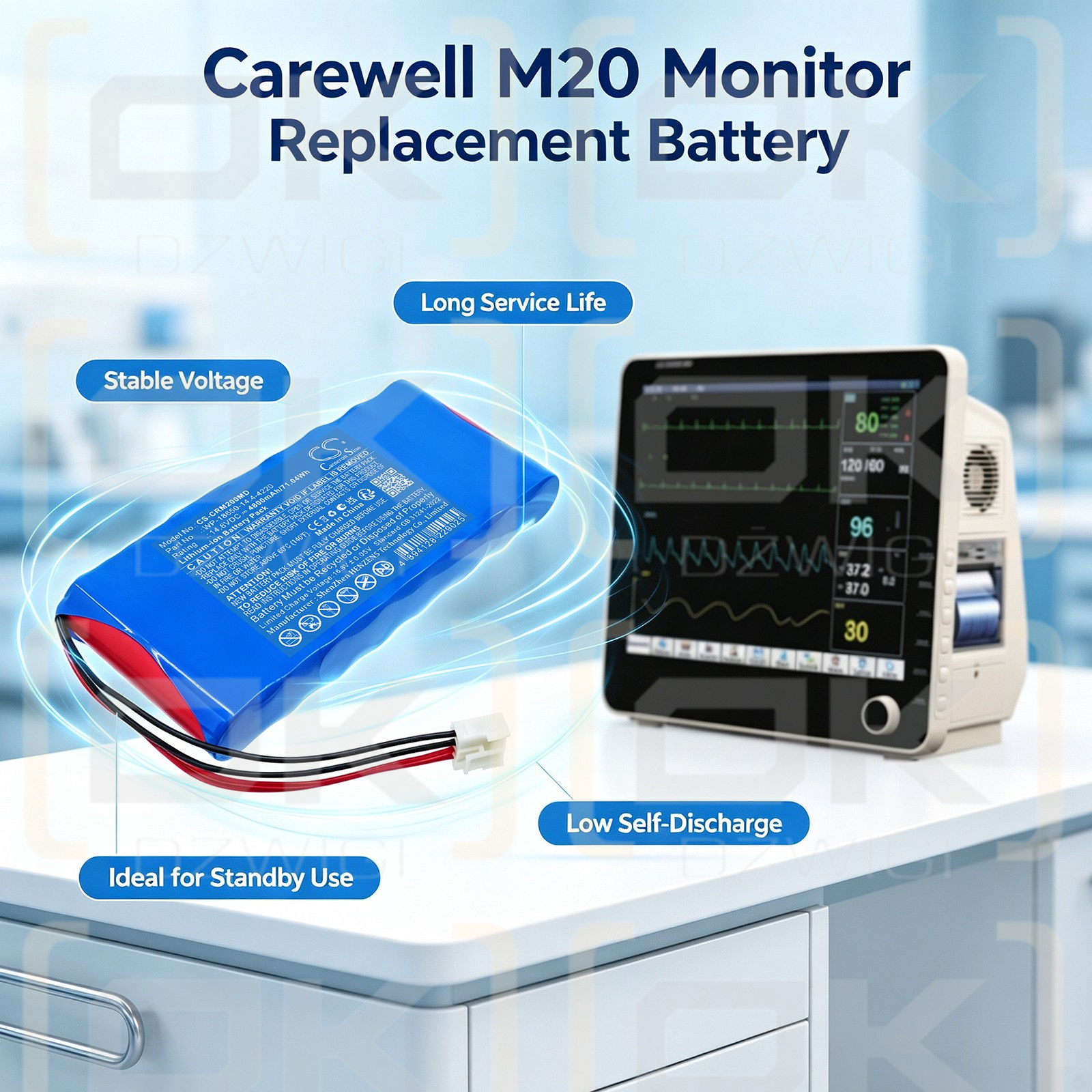 Сменная батарея для монитора пациента Carewell Medi M20 / WP-18650-14.4-4220 4800 мАч Li-ion 14,8 В (Cameron Sino)