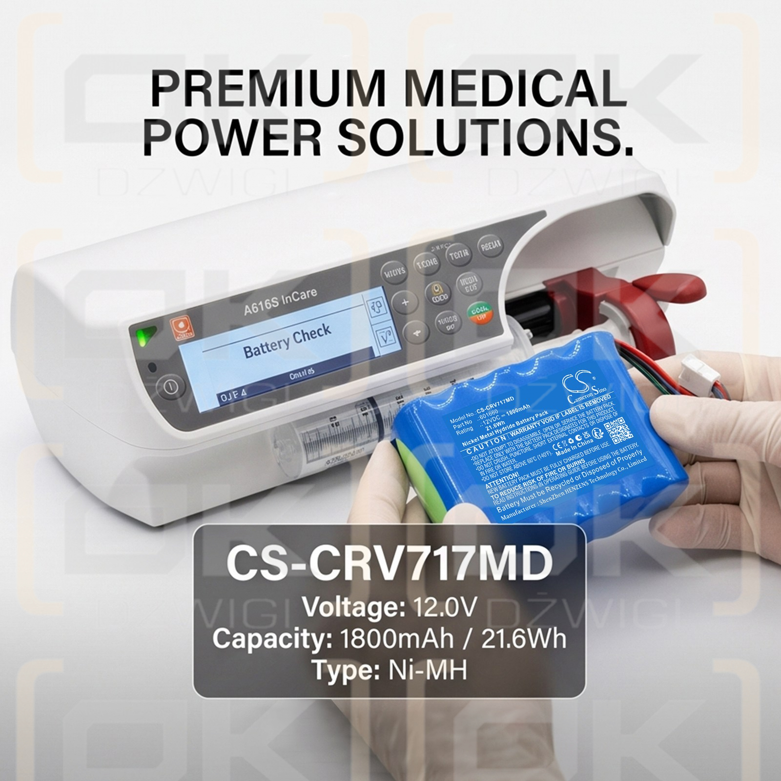 Сменный аккумулятор для инфузомата Codan Argus 717/601660 1800 мАч Ni-MH 12 В (Cameron Sino)