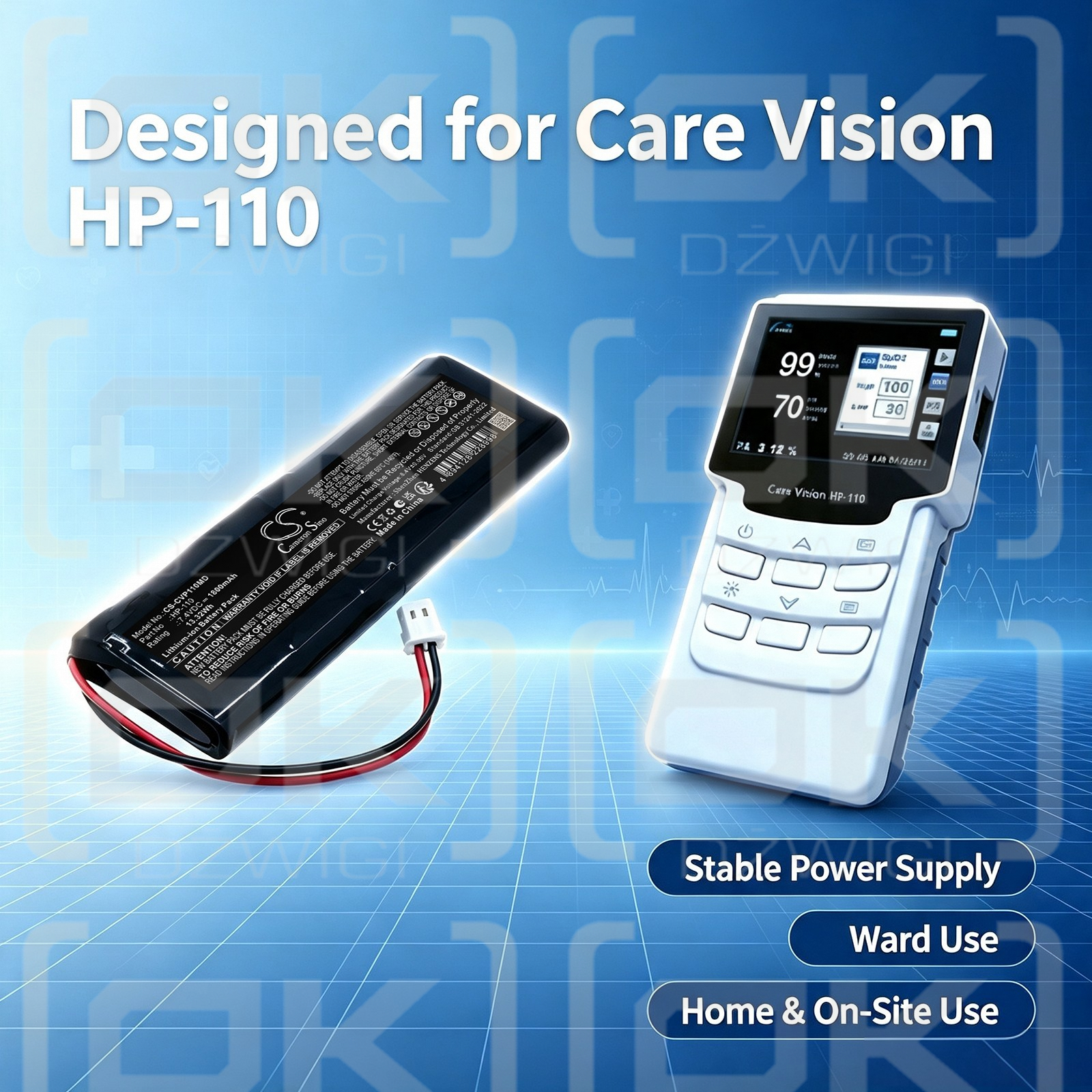Сменная батарея для портативного пульсоксиметра Care Vision HP-110, литий-ионный аккумулятор 1800 мАч, 7,4 В (Cameron Sino)