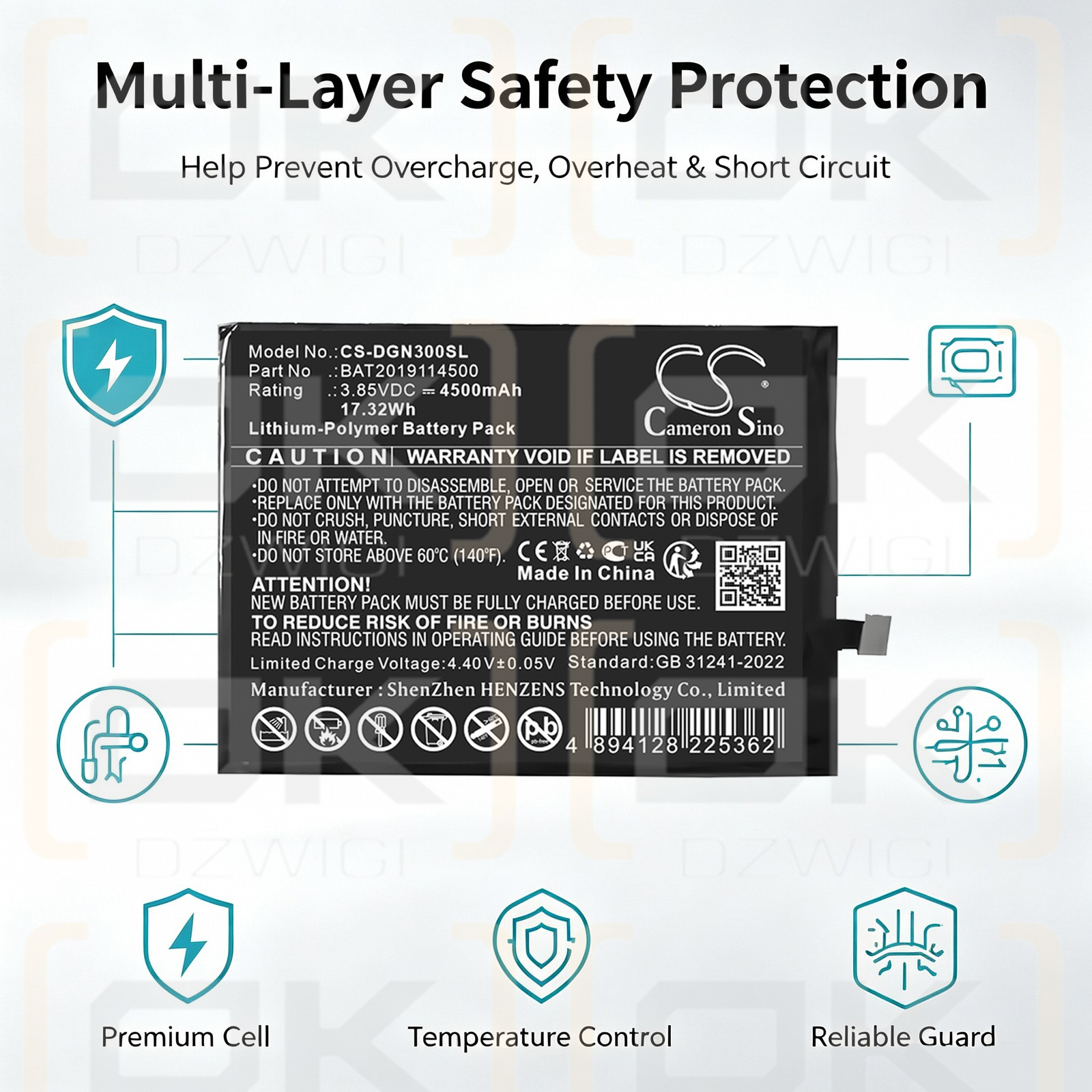Replacement Battery for Doogee N30 / BAT2019114500 4500mAh Li-Polymer 3.85V (Cameron Sino)