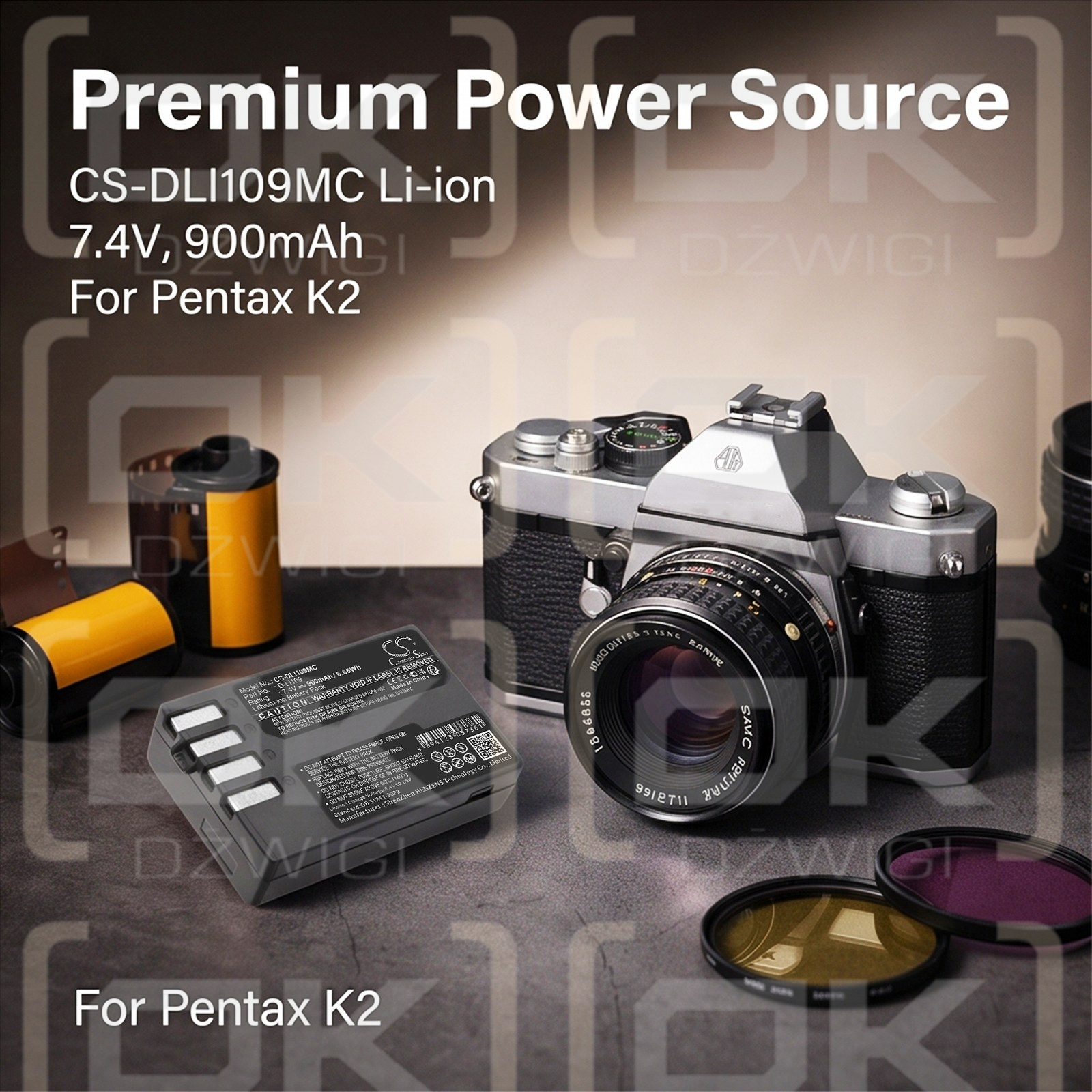 Ersatzakku für Pentax KS2 / D-LI109 900 mAh Li-Ion 7,4 V (Cameron Sino)