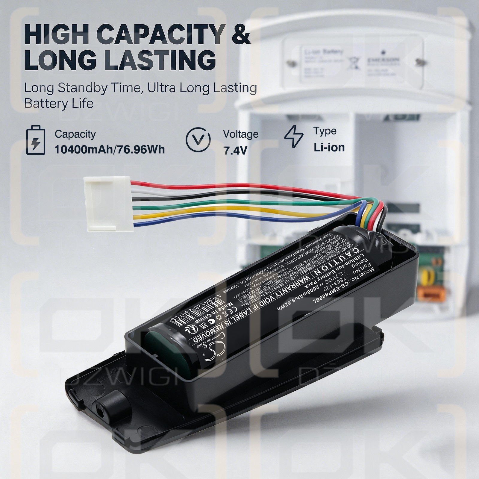 Batería de repuesto para Emerson MP4000 / 7863-120, 2600 mAh, iones de litio, 3,7 V (Cameron Sino)