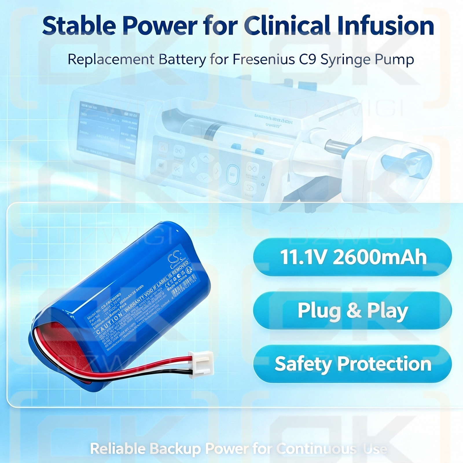 Сменный аккумулятор для Fresenius C9 / SM11.1 3S1P 2600 мАч Li-ion 11.1 В (Cameron Sino)