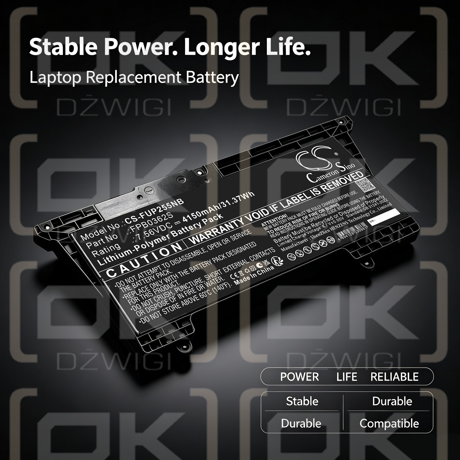Replacement Battery for Fujitsu / FMVNBP255 4150 mAh Li-Polymer 7.56 V (Cameron Sino)