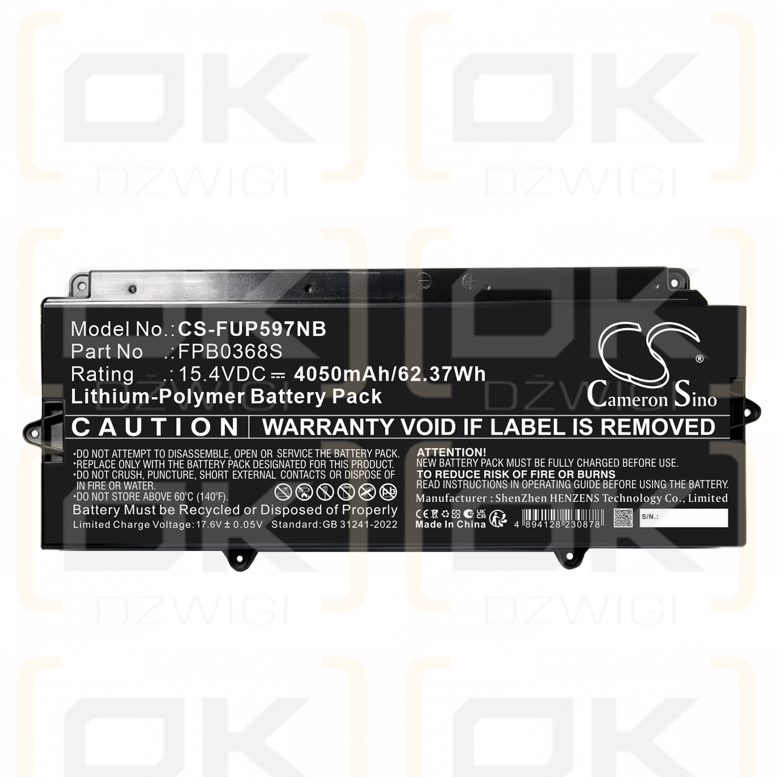 Replacement Battery for Fujitsu / CP818110-01 4050 mAh Li-Polymer 15.4 V (Cameron Sino)