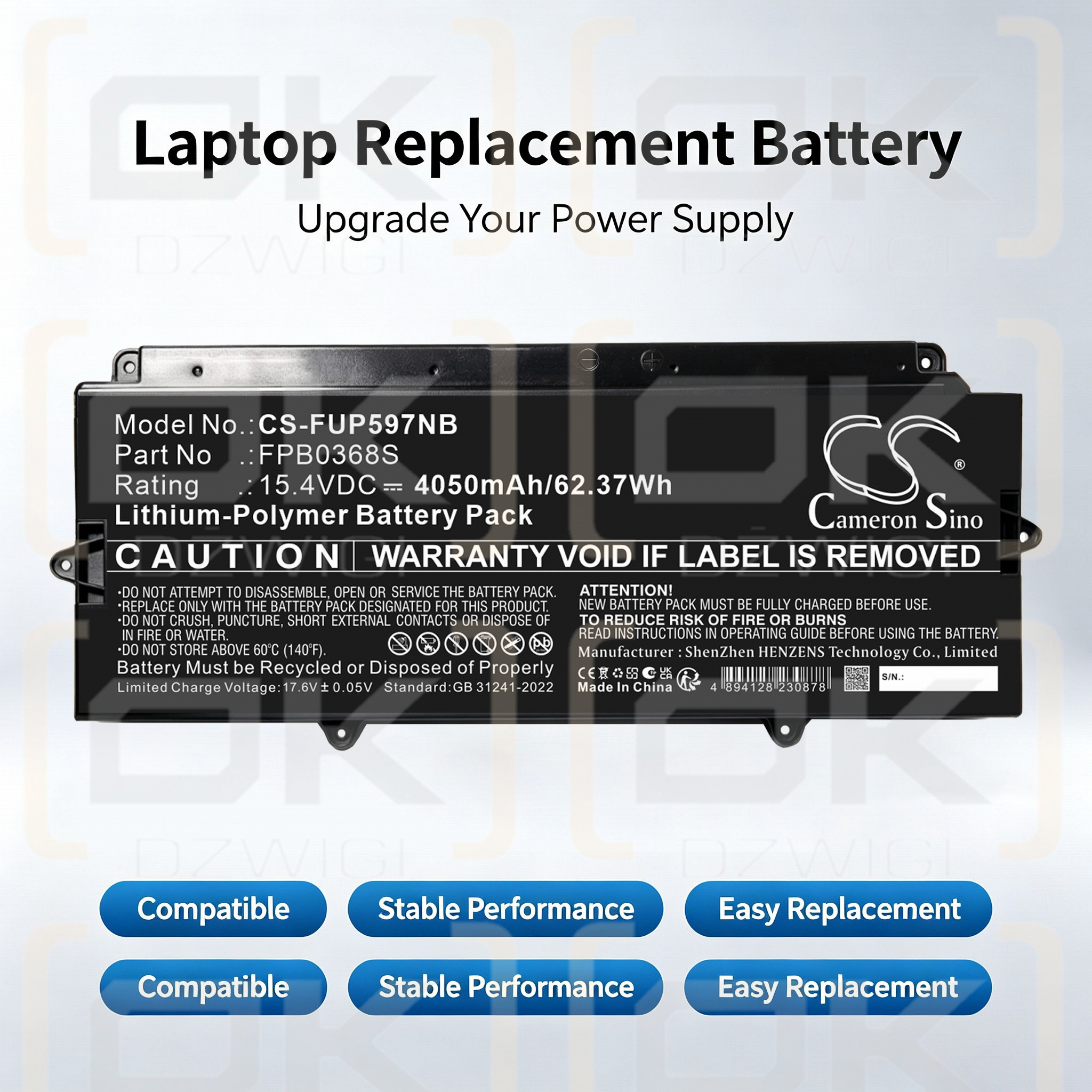 Replacement Battery for Fujitsu / CP818110-01 4050 mAh Li-Polymer 15.4 V (Cameron Sino)