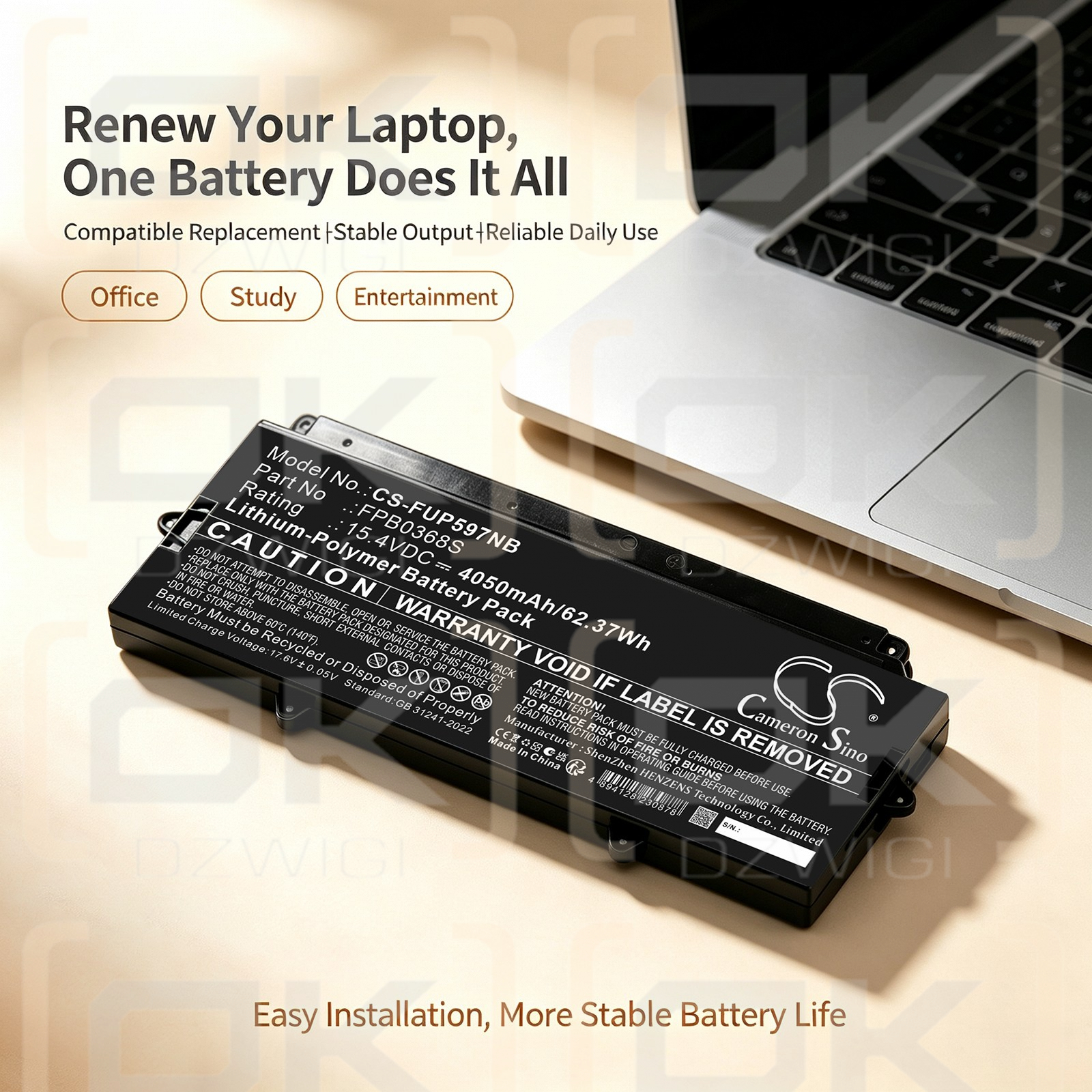 Replacement Battery for Fujitsu / CP818110-01 4050 mAh Li-Polymer 15.4 V (Cameron Sino)