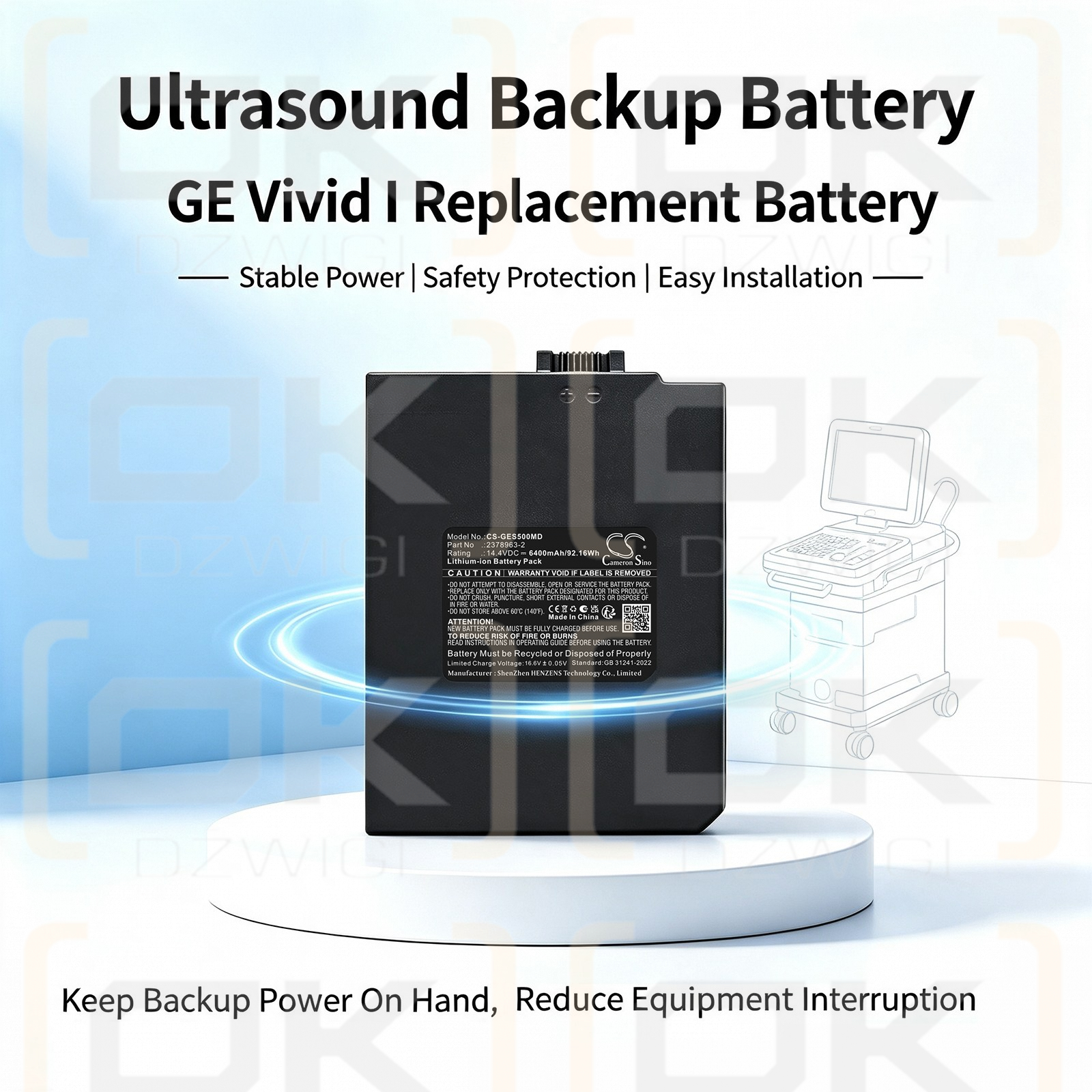 Сменный аккумулятор для GE Vivid S6 / 2378963-2 6400 мАч Li-ion 14,4 В (Cameron Sino)