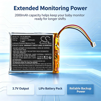 Batería de repuesto para monitor de bebé HelloBaby HB40 / AHB505060, 2000 mAh, polímero de litio, 3,7 V (Cameron Sino)