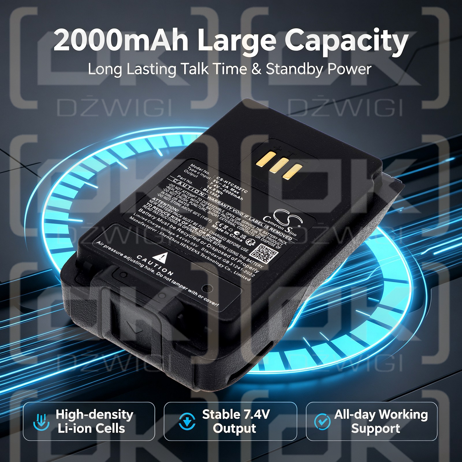 Batería de repuesto para HYT PD688 / BL1502 2000mAh Li-ion 7.4V (Cameron Sino)