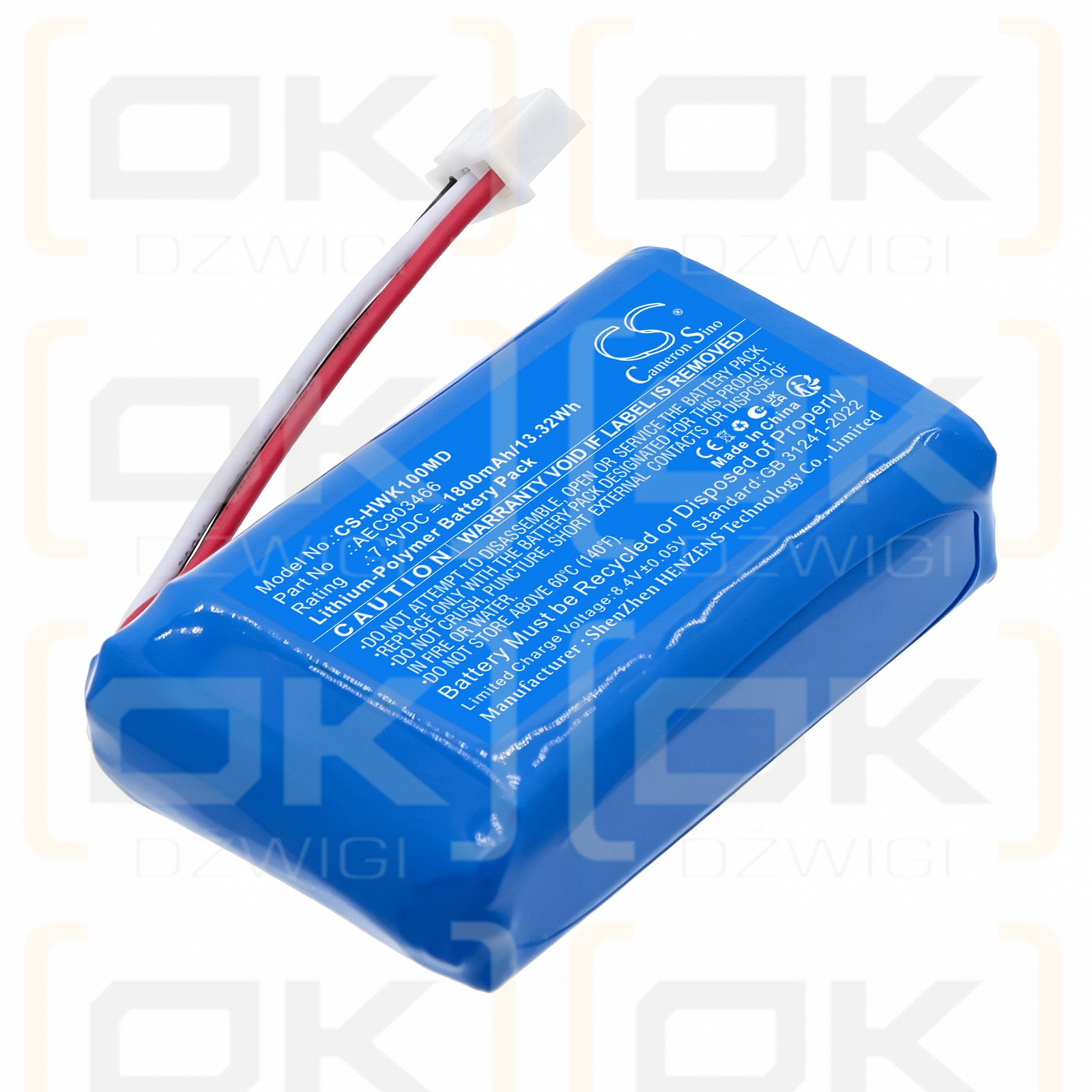 Bateria zamienna do hawkmed  Infusion Pump HK-400III / AEC903466 1800 mAh Li-Polymer 7.4 V (Cameron Sino)
