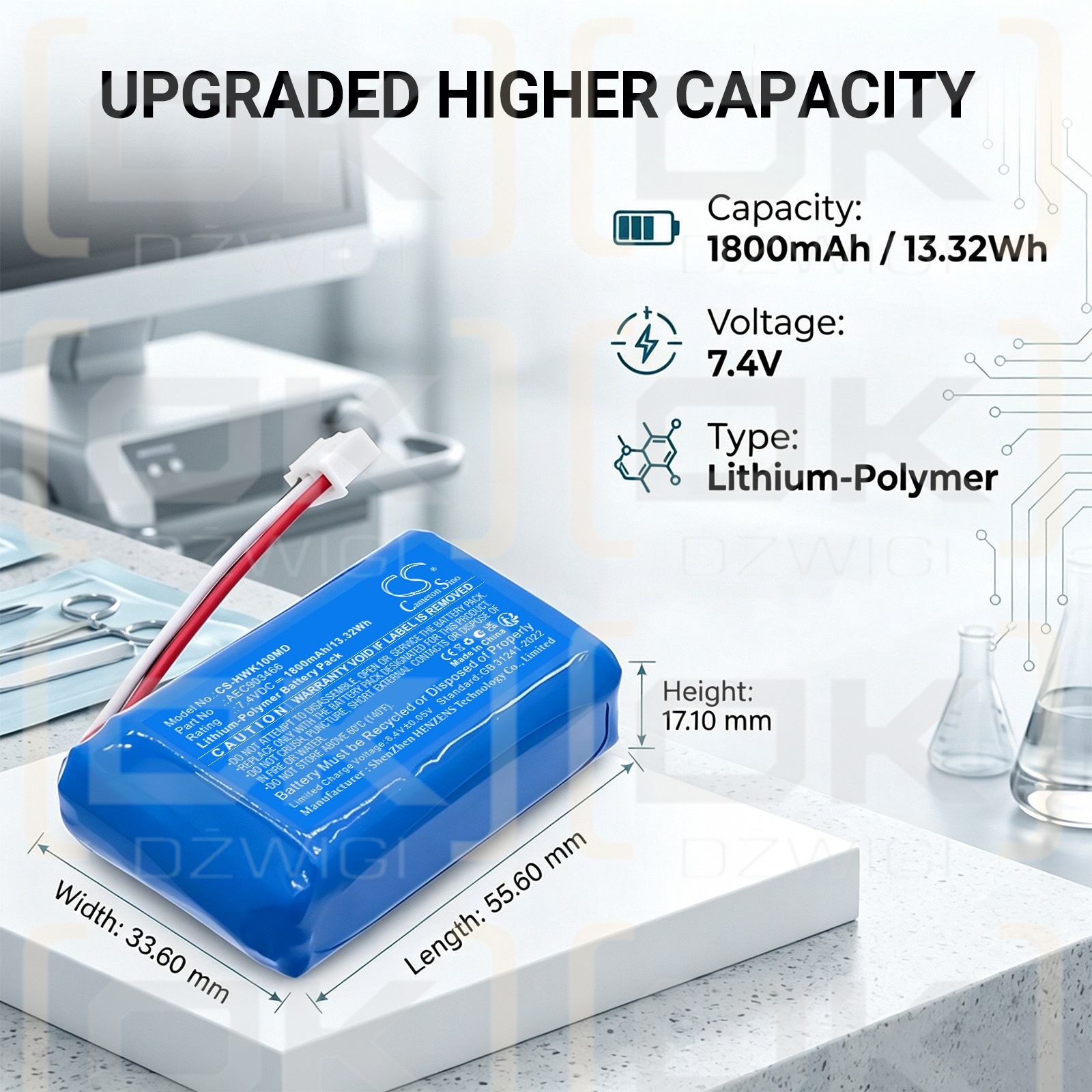 Bateria zamienna do hawkmed  Infusion Pump HK-400III / AEC903466 1800 mAh Li-Polymer 7.4 V (Cameron Sino)