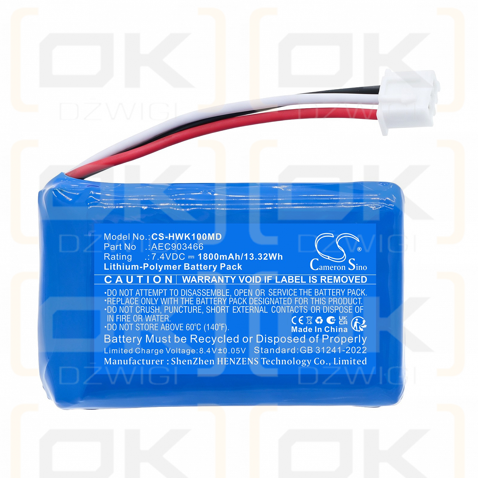 Bateria zamienna do hawkmed  Infusion Pump HK-400III / AEC903466 1800 mAh Li-Polymer 7.4 V (Cameron Sino)