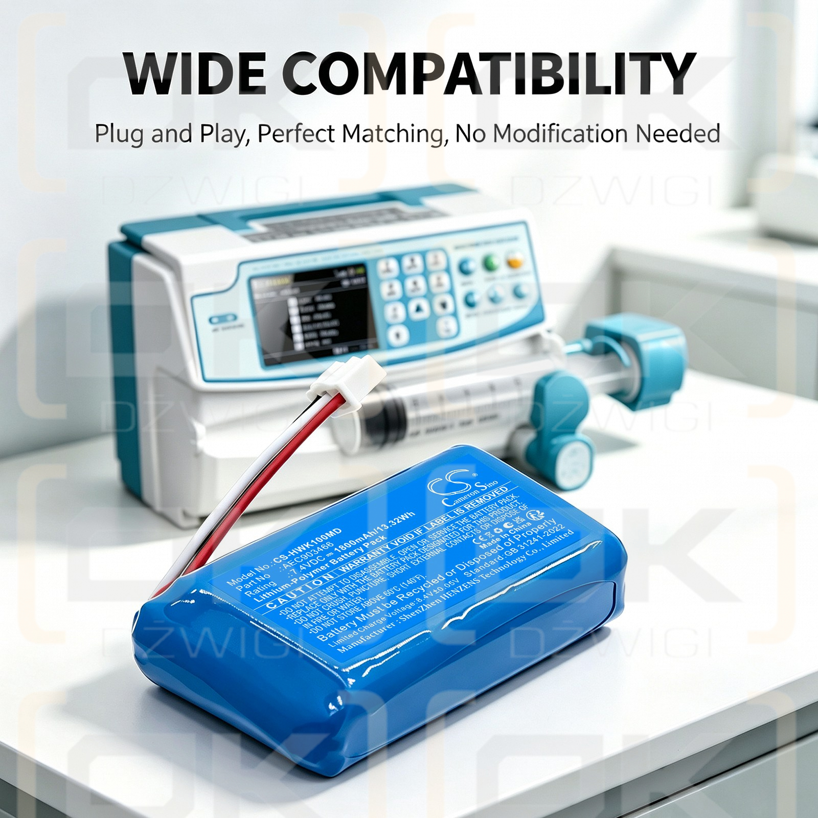 Bateria zamienna do hawkmed  Infusion Pump HK-400III / AEC903466 1800 mAh Li-Polymer 7.4 V (Cameron Sino)