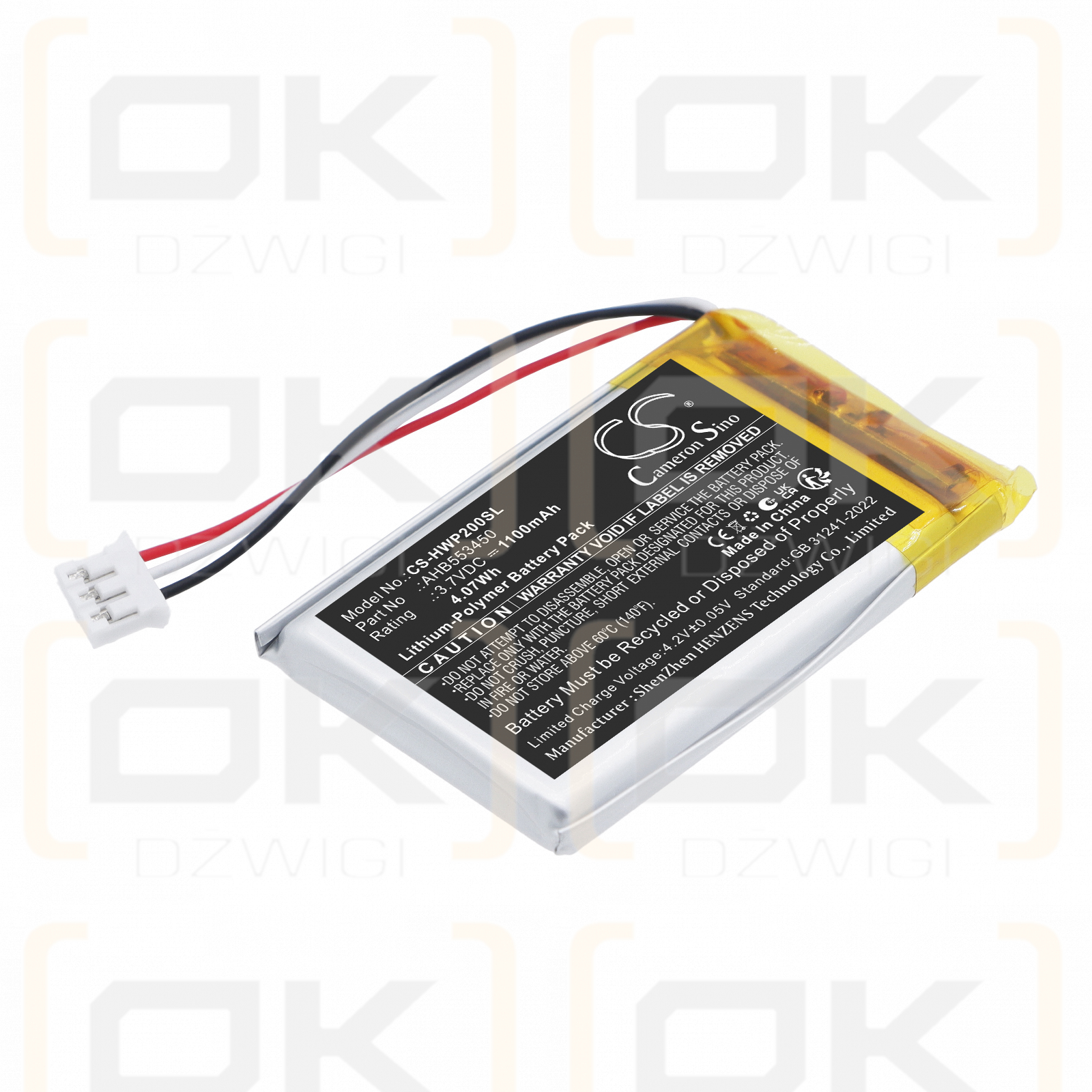 Batería de repuesto para el control remoto inalámbrico Hayward AQL2-POD2 AquaPod / AHB553450 1100 mAh Li-Polymer 3.7 V (Cameron Sino)