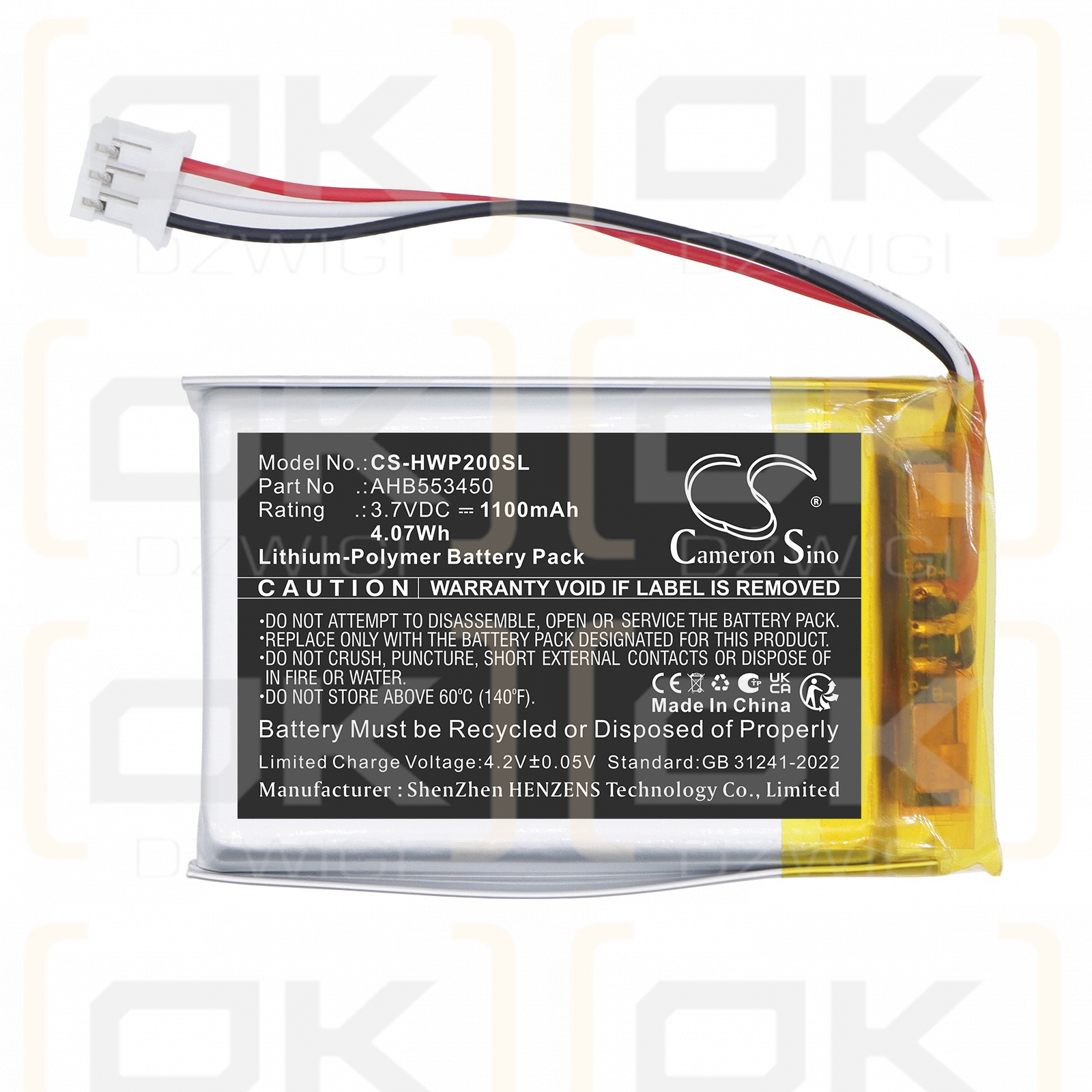 Batería de repuesto para el control remoto inalámbrico Hayward AQL2-POD2 AquaPod / AHB553450 1100 mAh Li-Polymer 3.7 V (Cameron Sino)