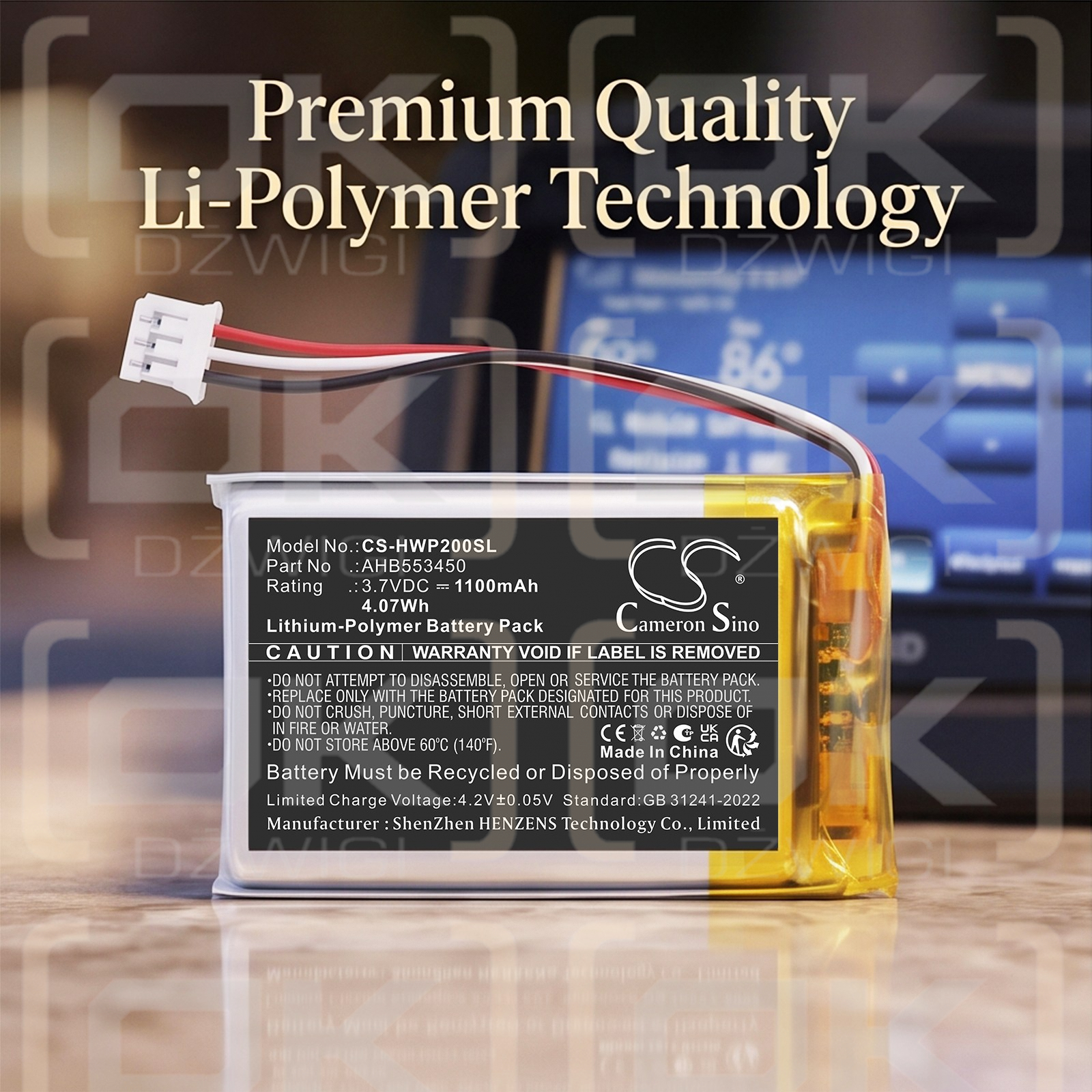 Batería de repuesto para el control remoto inalámbrico Hayward AQL2-POD2 AquaPod / AHB553450 1100 mAh Li-Polymer 3.7 V (Cameron Sino)