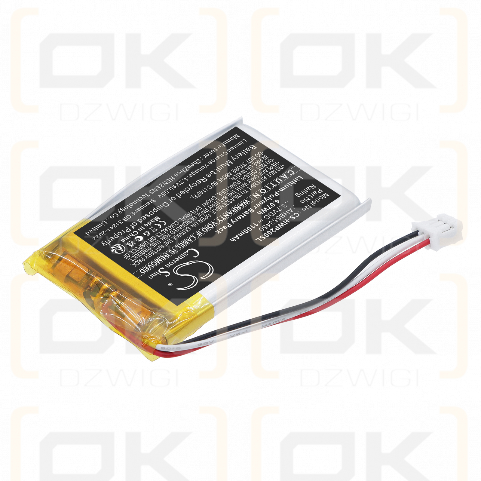 Batería de repuesto para el control remoto inalámbrico Hayward AQL2-POD2 AquaPod / AHB553450 1100 mAh Li-Polymer 3.7 V (Cameron Sino)