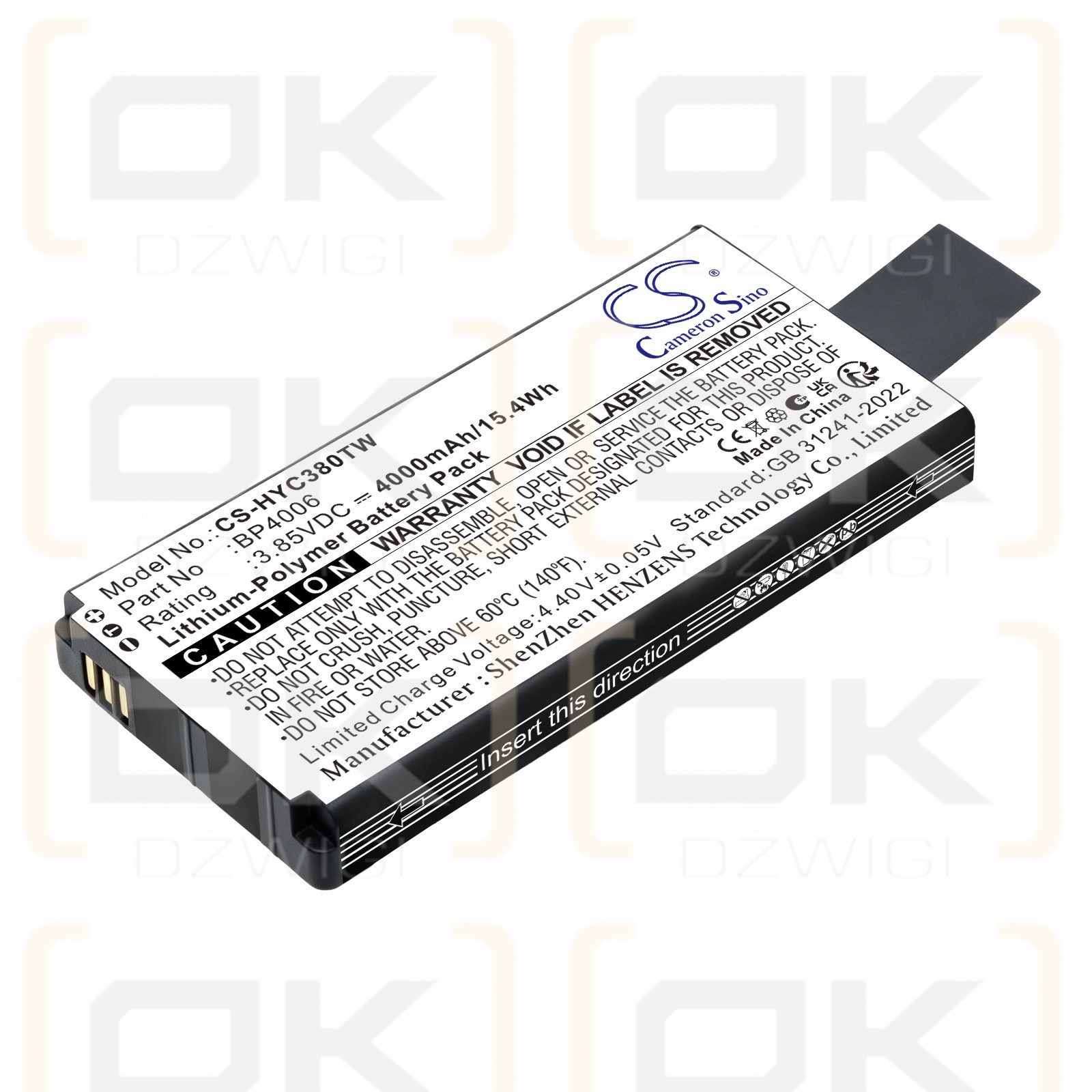 Batería de repuesto para radio Hytera PNC380 POC / BP4006, 4000 mAh, polímero de litio, 3,85 V (Cameron Sino)