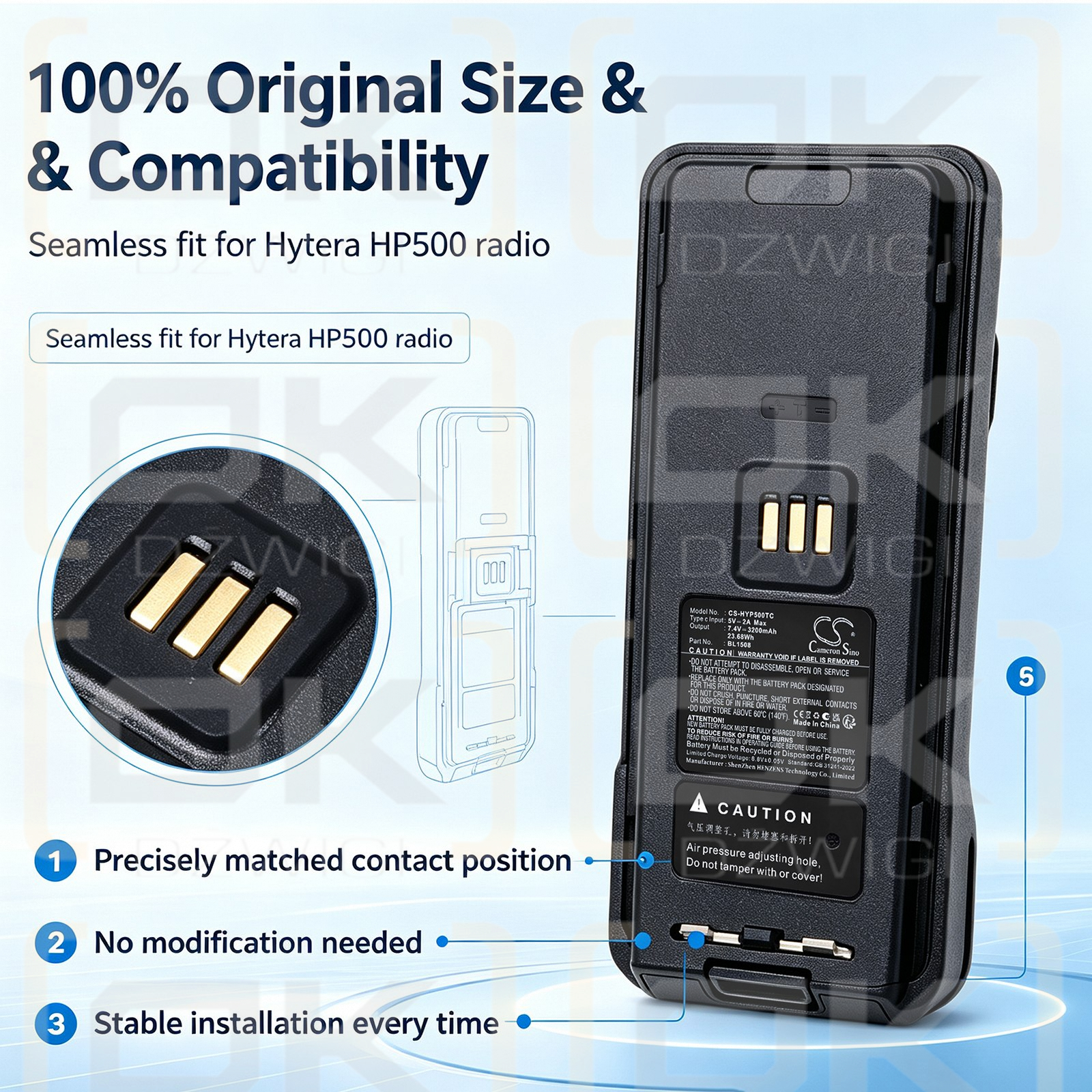 Batería de repuesto para Hytera HP660 / BL1508, 3200 mAh, iones de litio, 7,4 V (Cameron Sino)