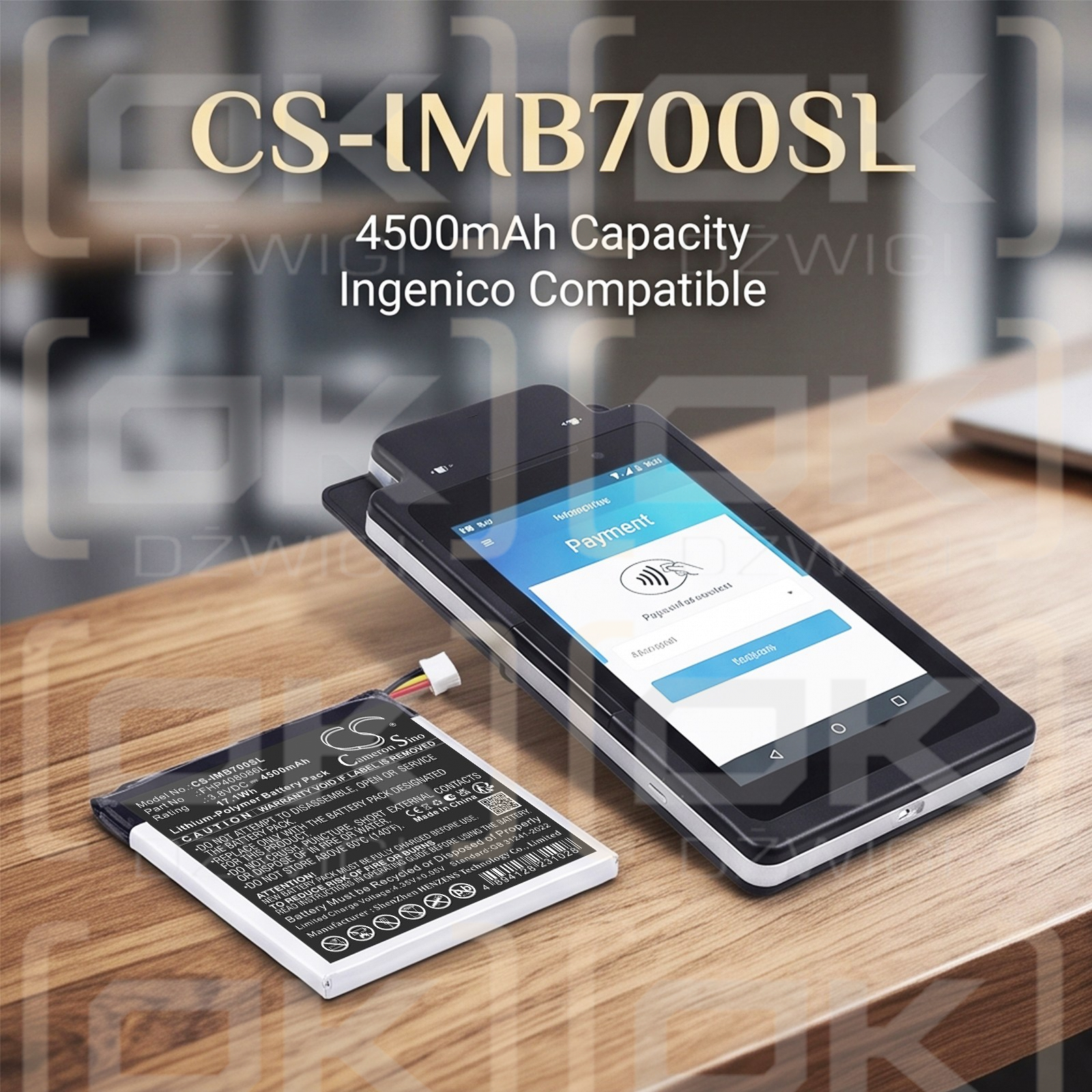 Batería de repuesto para Ingenico Moby / FHP408086L 4500 mAh Li-Polymer 3.8 V (Cameron Sino)