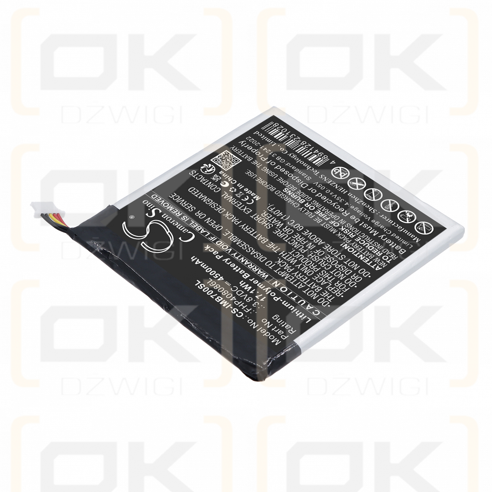 Batería de repuesto para Ingenico Moby / FHP408086L 4500 mAh Li-Polymer 3.8 V (Cameron Sino)