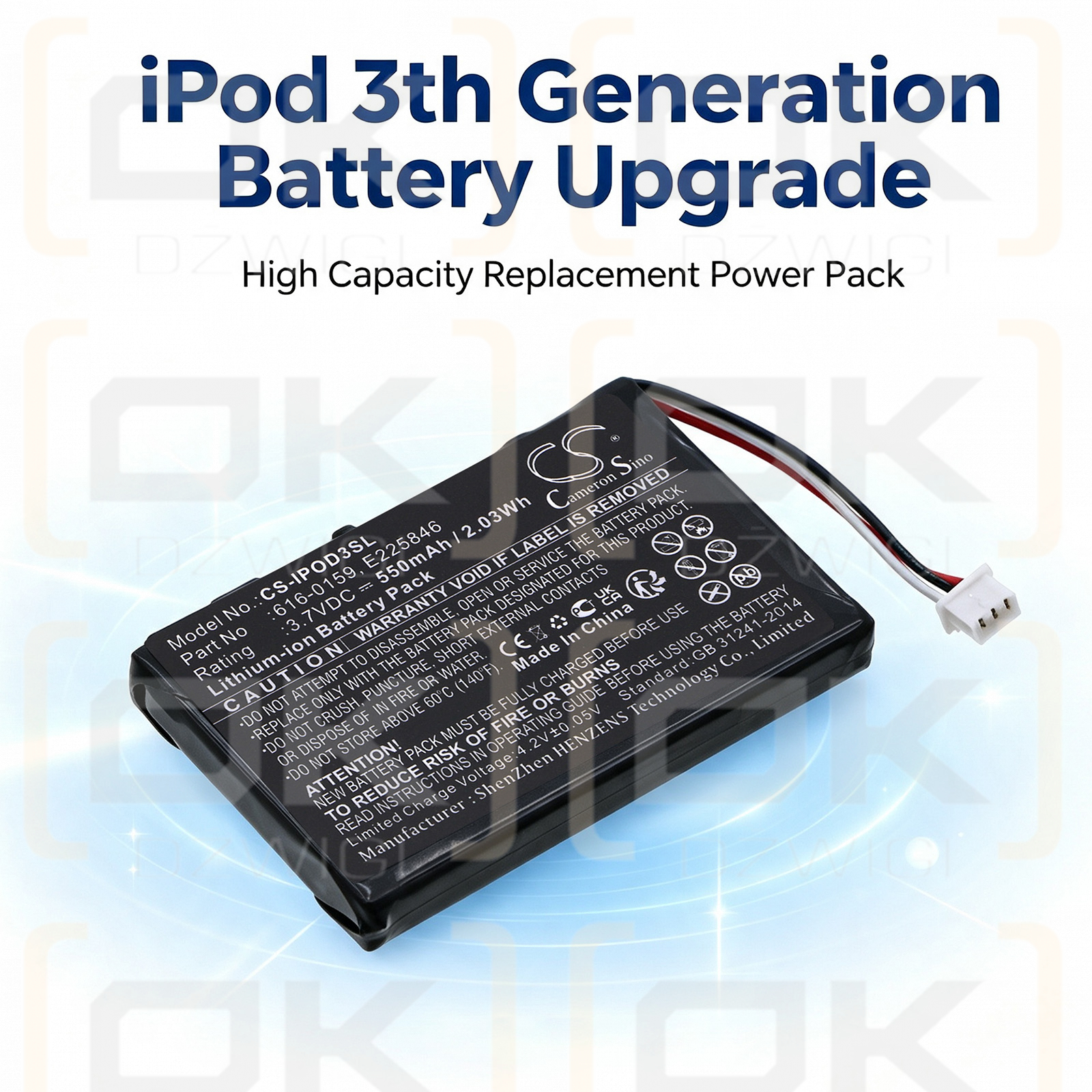 Batería de repuesto para Apple iPod 40GB M9245LL/A / 616-0159 550 mAh Li-ion 3.7 V (Cameron Sino)