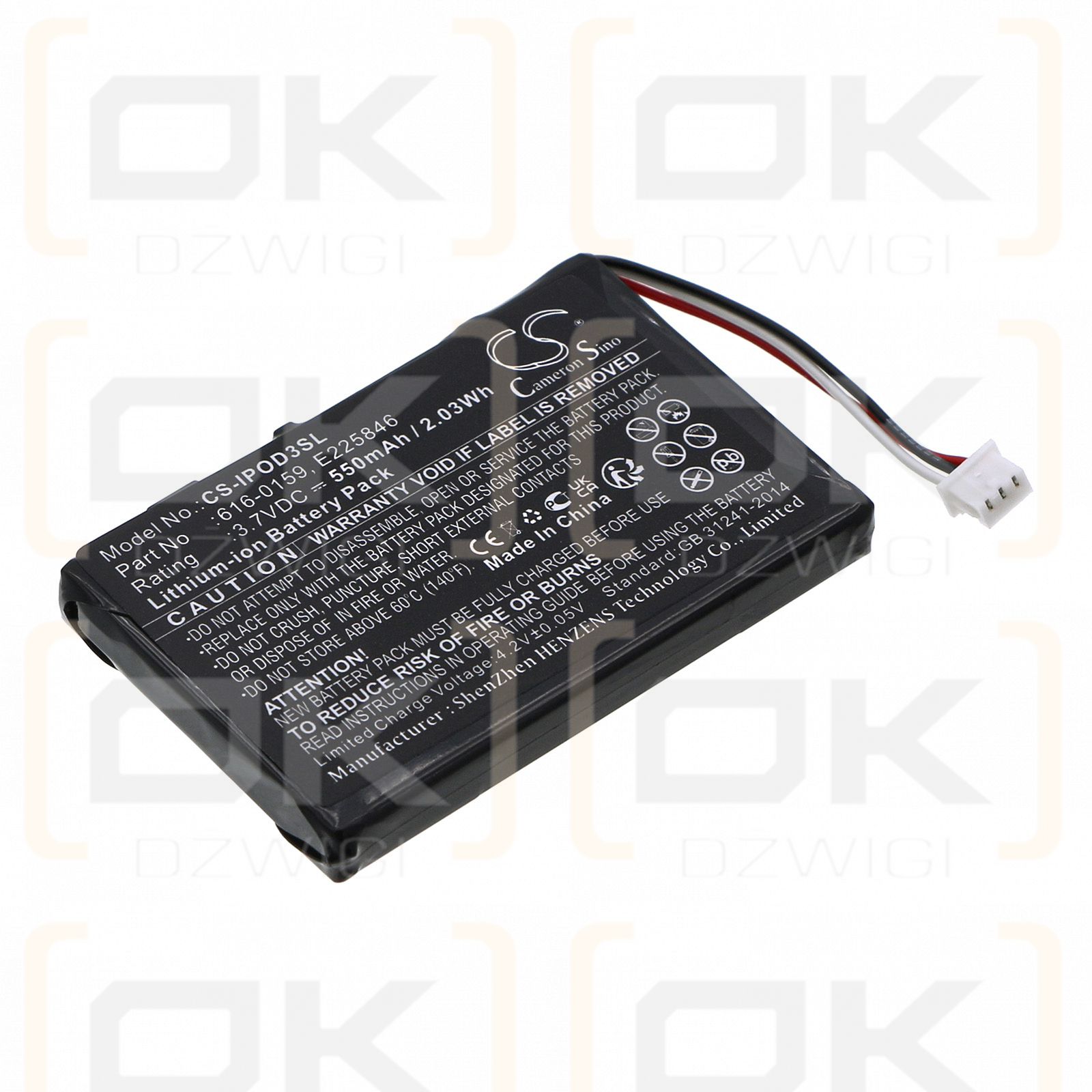 Batería de repuesto para Apple iPod 40GB M9245LL/A / 616-0159 550 mAh Li-ion 3.7 V (Cameron Sino)