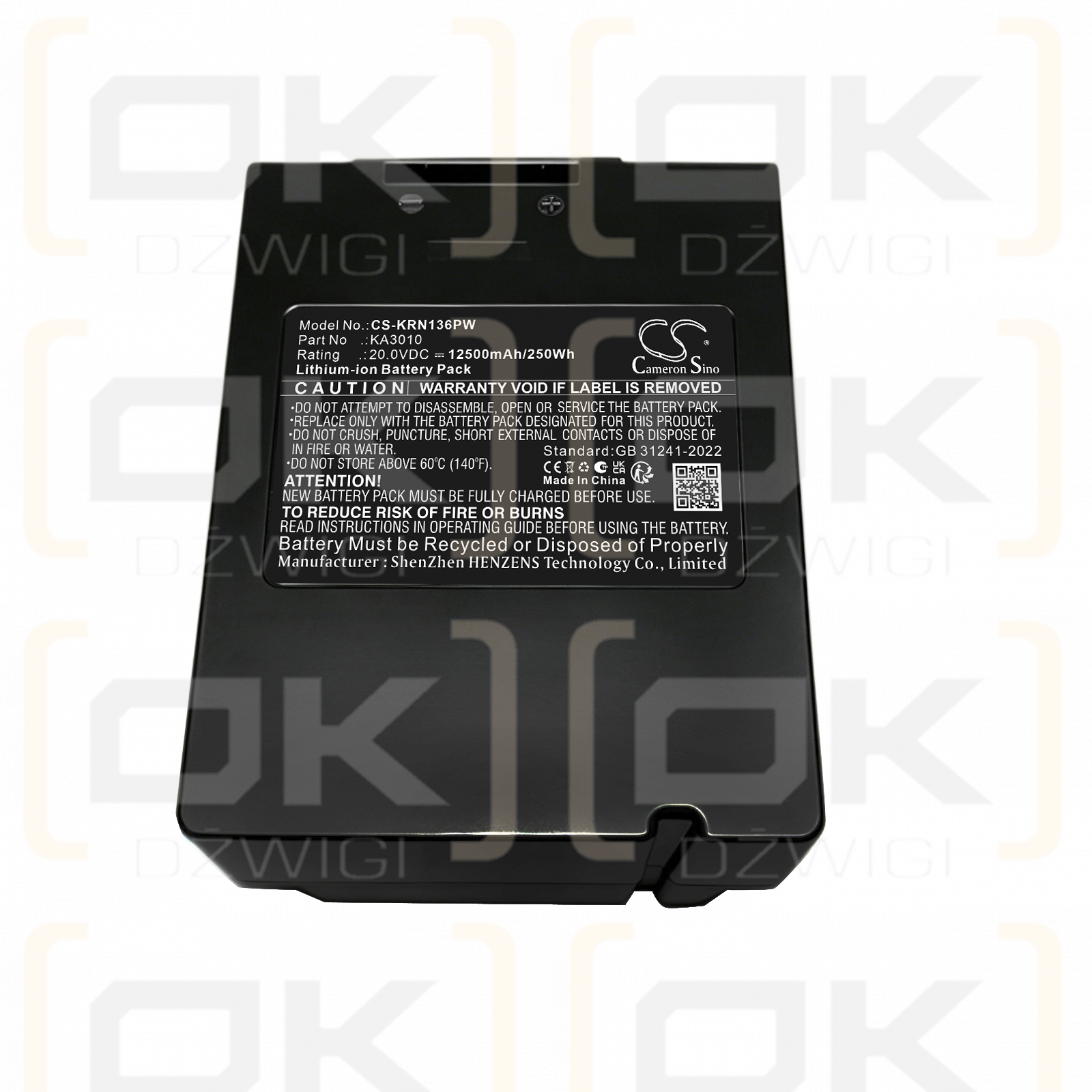 Ersatzakku für Kress KR136E / 59002628 12500 mAh Li-Ion 20V (Cameron Sino)