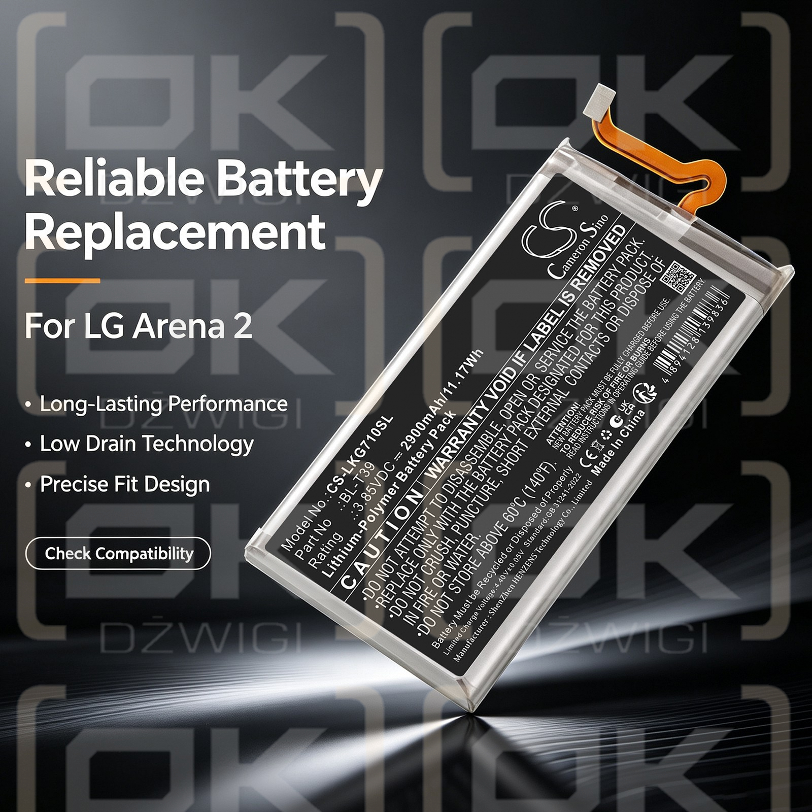 Ersatzakku für LG Li-Polymer 2900mAh / 11,17Wh (Cameron Sino)
