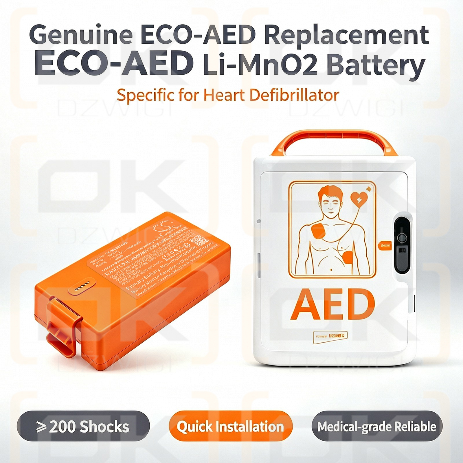 Ersatzakku für medizinisches Econet ECO-AED Semi / M6076 2800 mAh Li-MnO2 15 V (Cameron Sino)