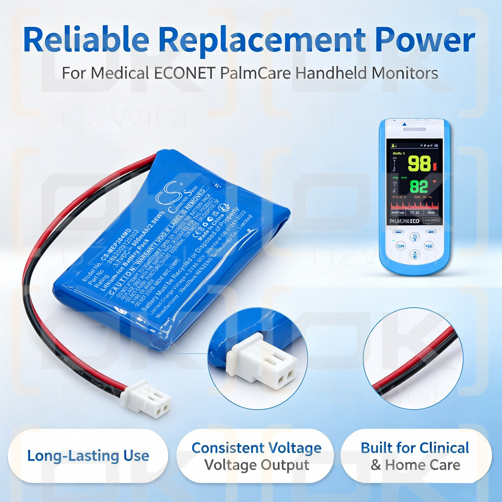 Ersatzakku für medizinisches Gerät Econet Palm Care / BBL2009120302 800 mAh Li-Ion 3,7 V (Cameron Sino)