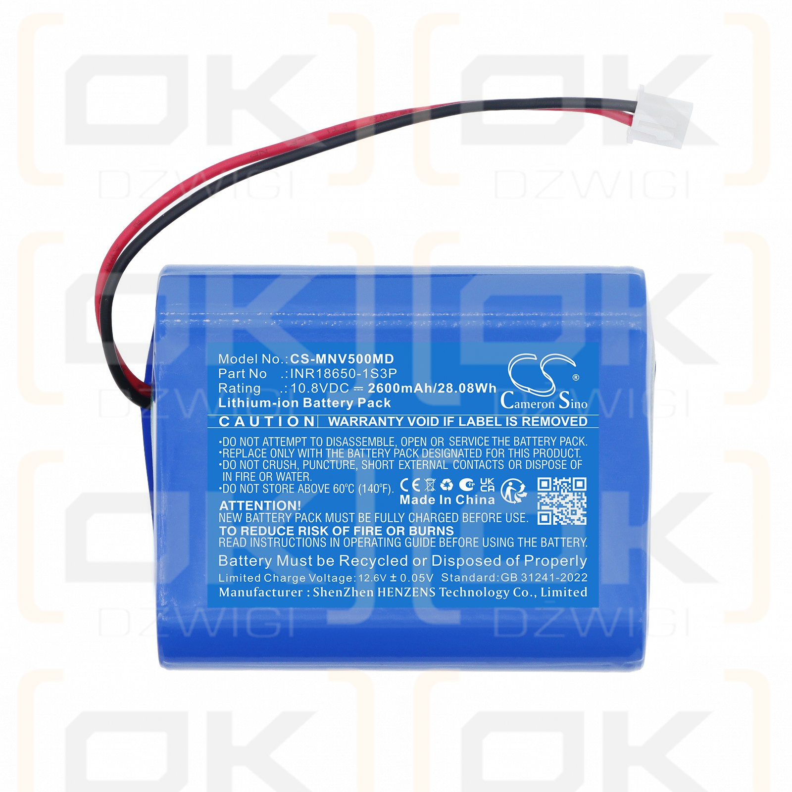 Batería de repuesto para Medevo EN-V5 / INR18650-1S3P 2600 mAh Li-ion 10.8 V (Cameron Sino)