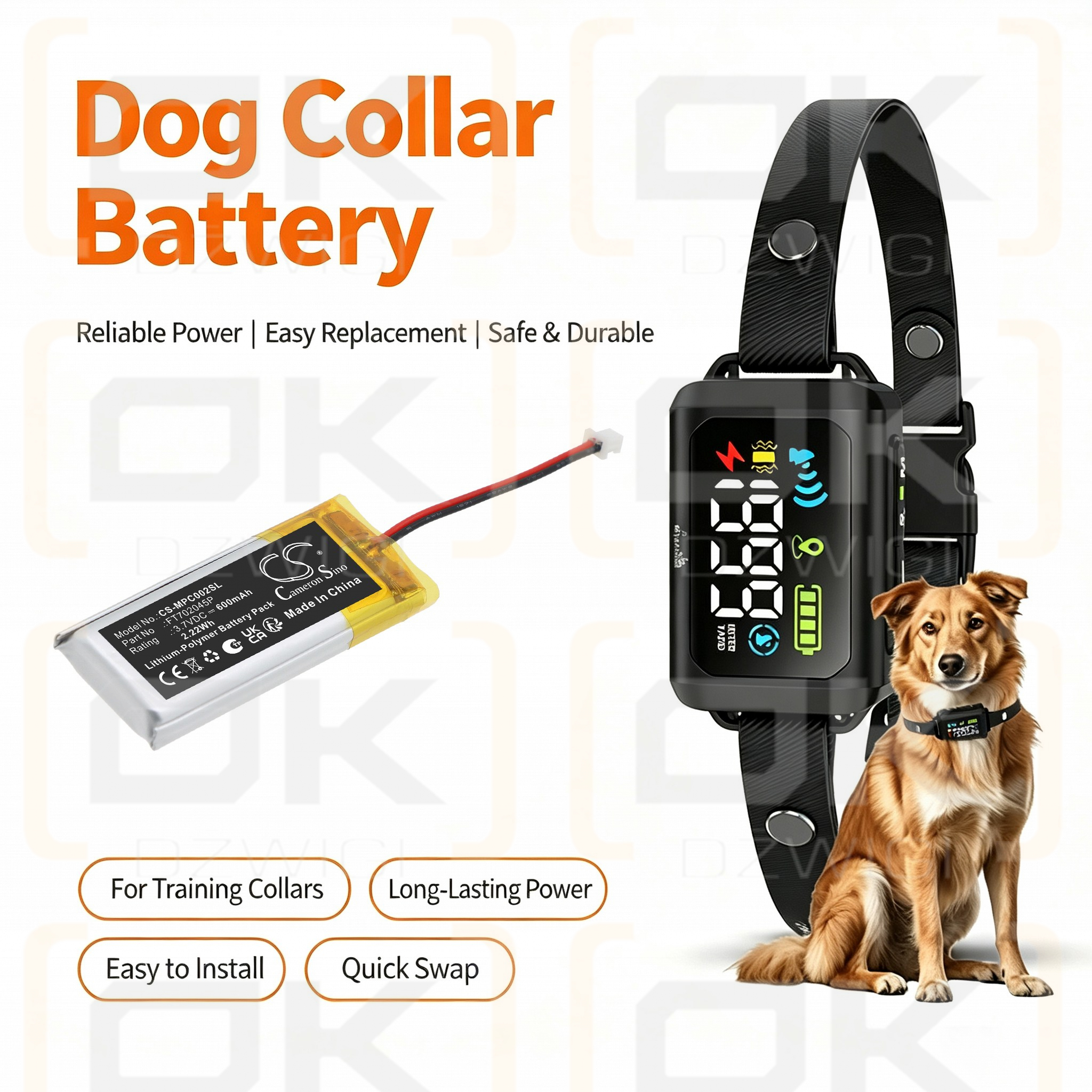 Batería de repuesto para el sistema de entrenamiento canino My Pet Command / FT702045P 600 mAh Li-Polymer 3.7V (Cameron Sino)