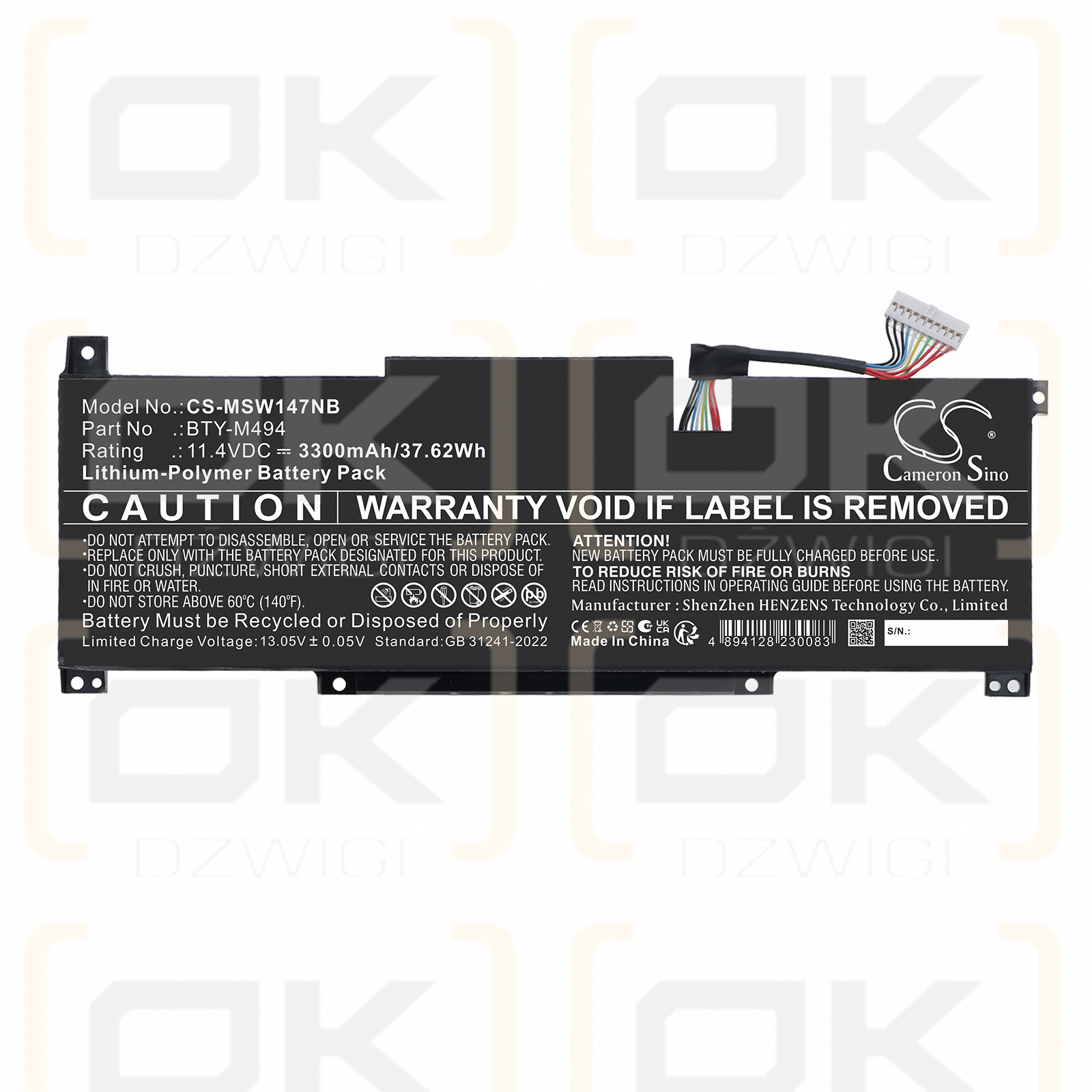 Ersatzakku für MSI Modern N 14 C12M-657MX / BTY-M494 4250mAh Li-Polymer 11,4V (Cameron Sino)