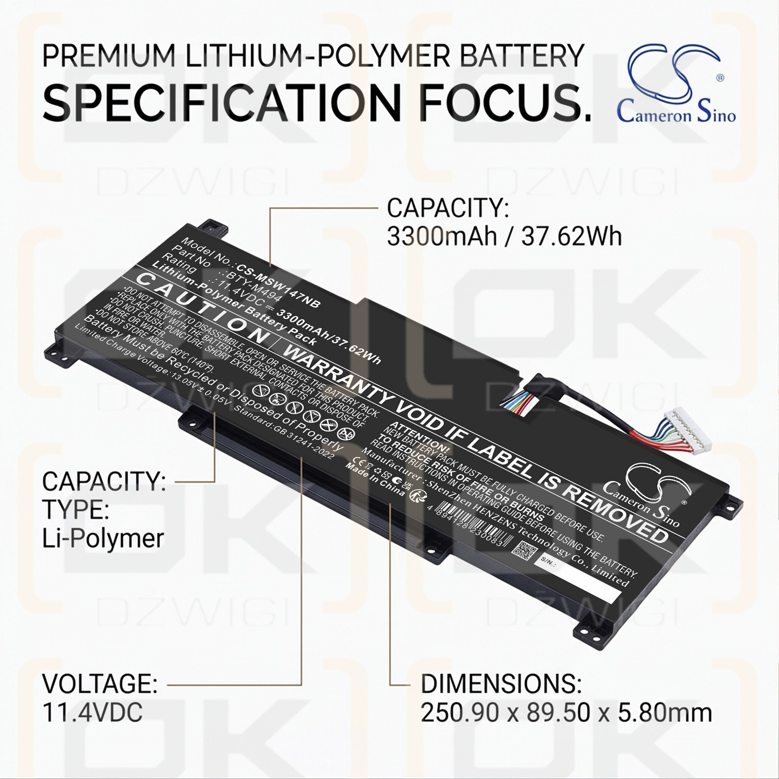 Ersatzakku für MSI Modern N 14 C12M-657MX / BTY-M494 4250mAh Li-Polymer 11,4V (Cameron Sino)