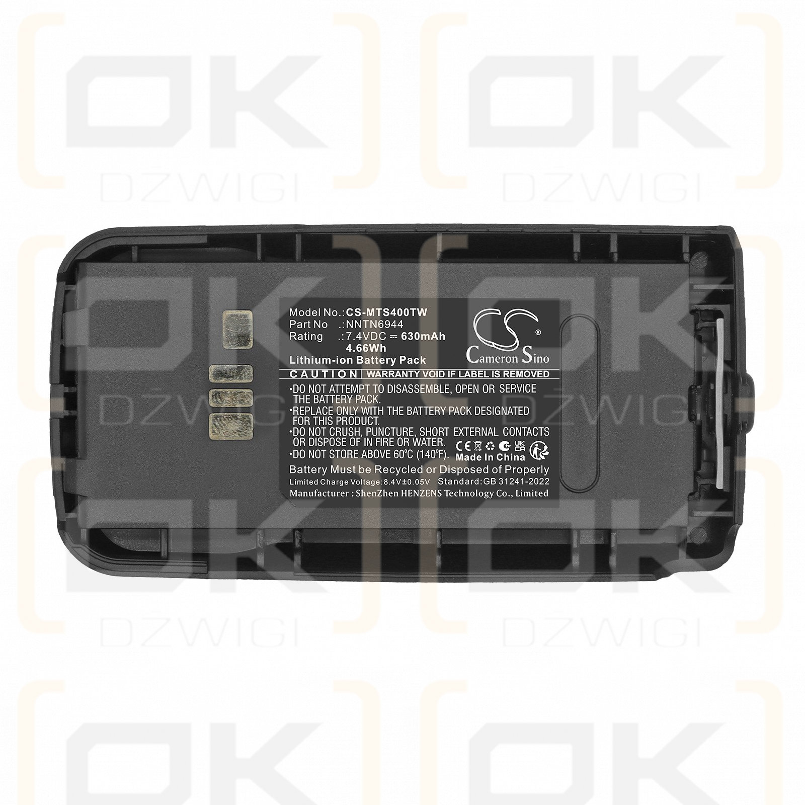 Batería de repuesto para Motorola XTS4000 / NNTN6944, 630 mAh, iones de litio, 7,4 V (Cameron Sino)