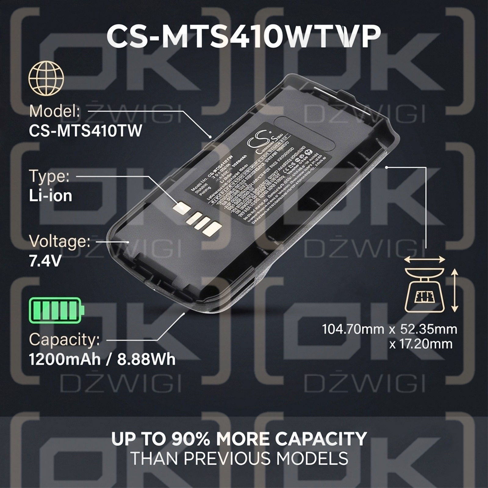 Batería de repuesto para Motorola XTS4000 / NNTN6944 1200 mAh Li-ion 7.4 V (Cameron Sino)