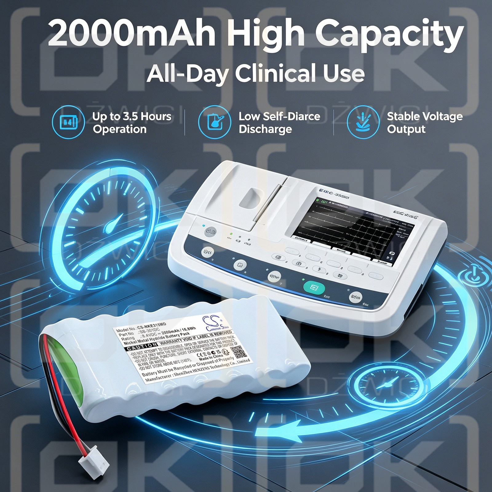 Сменная батарея для Nihon Kohden ECG-3150 Cardiofax C / SB-301DC 2000 мАч Ni-MH 8,4 В (Cameron Sino)