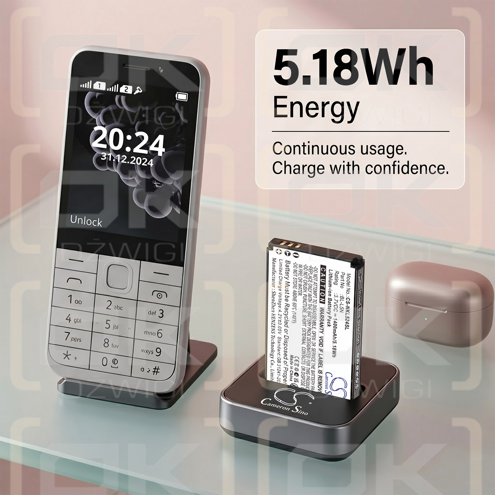 Bateria zamienna do Nokia 230 2024 / BL-L5N 1400 mAh Li-ion 3.7 V (Cameron Sino)