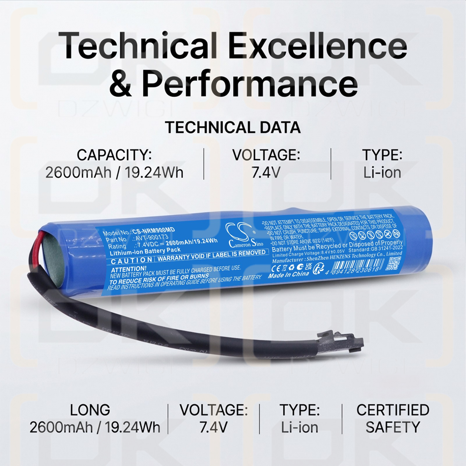 Ersatzakku für Neuromove NM900 / AVT-900173 2600 mAh Li-Ion 7,4 V (Cameron Sino)