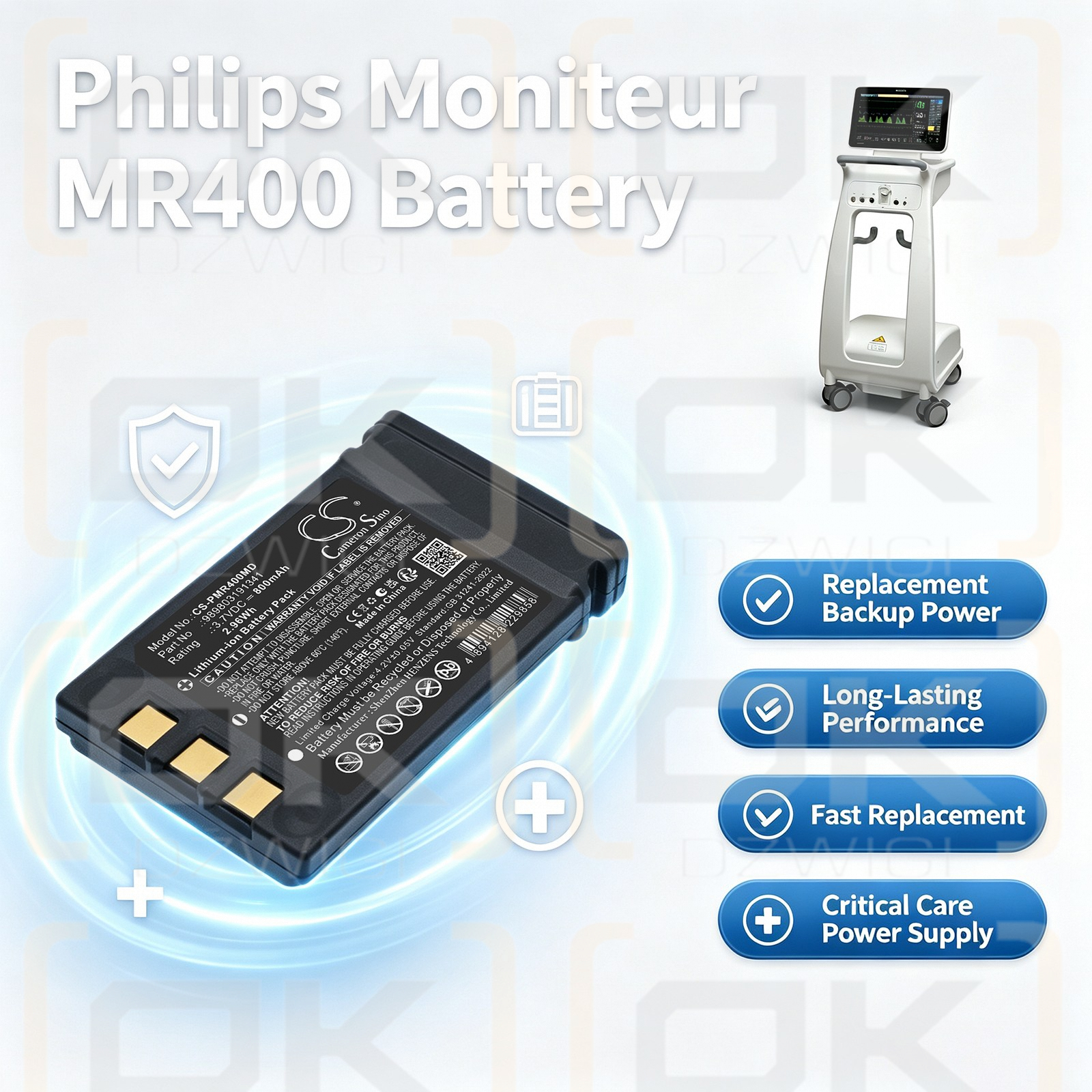 Bateria zamienna do Philips Moniteur MR400 3rd generation / 989803191341 800 mAh Li-ion 3.7 V (Cameron Sino)