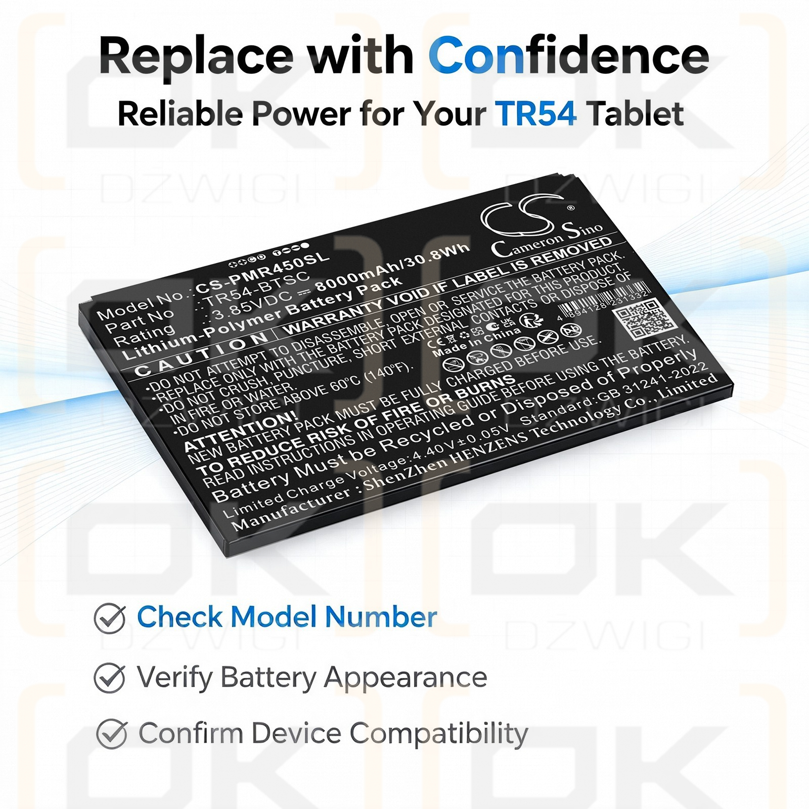 Ersatzakku für Point Mobile TR45 / TR54-BTSC 8000 mAh Li-Polymer 3,85 V (Cameron Sino)