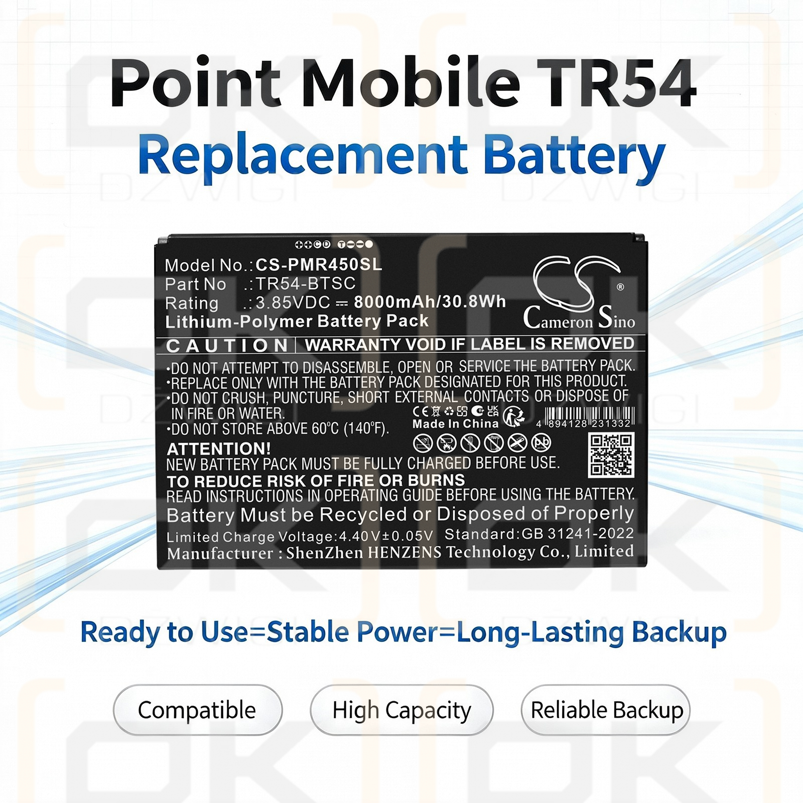 Ersatzakku für Point Mobile TR45 / TR54-BTSC 8000 mAh Li-Polymer 3,85 V (Cameron Sino)