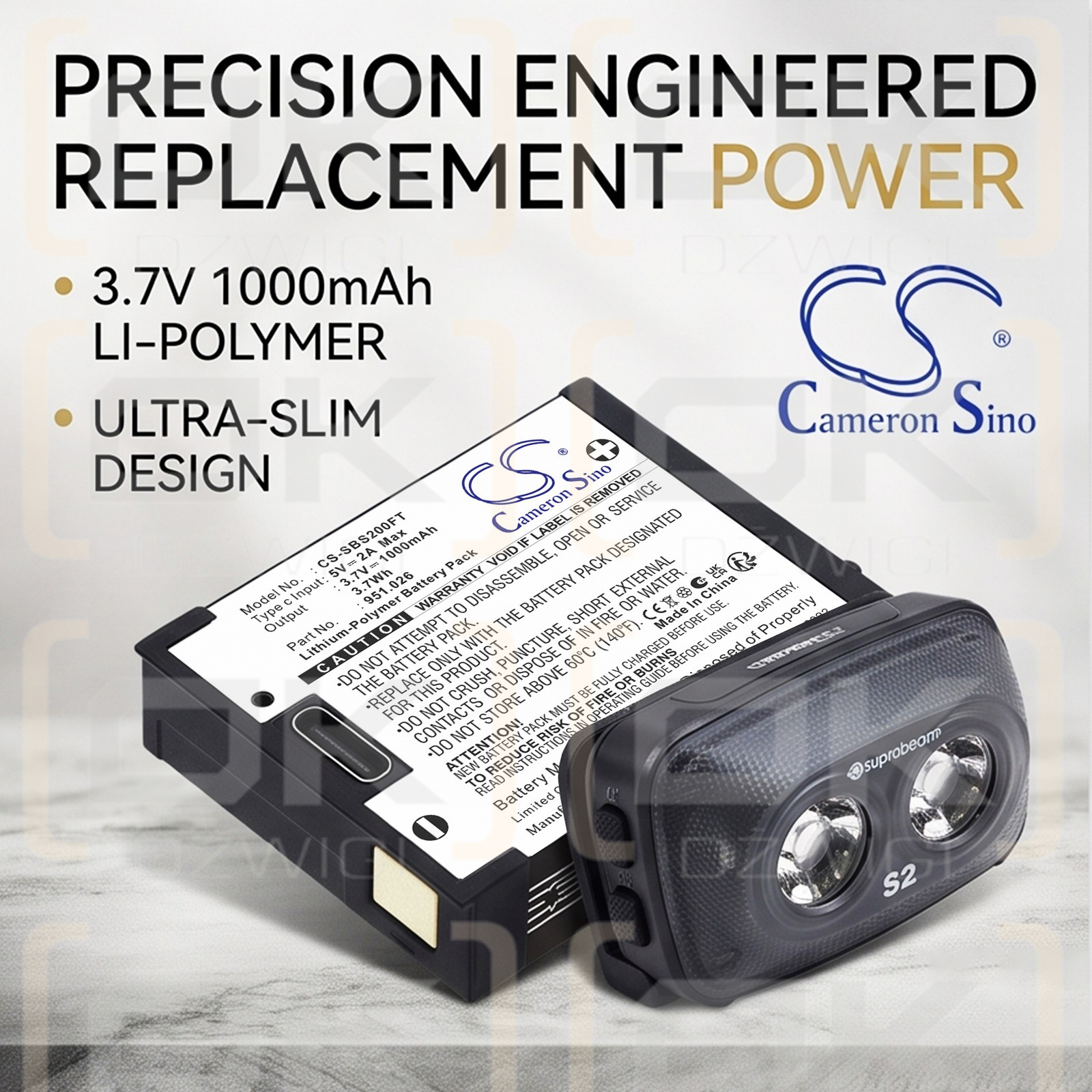 Replacement battery for Suprabeam S4 / 951.026 1000 mAh Li-Polymer 3.7 V (Cameron Sino)